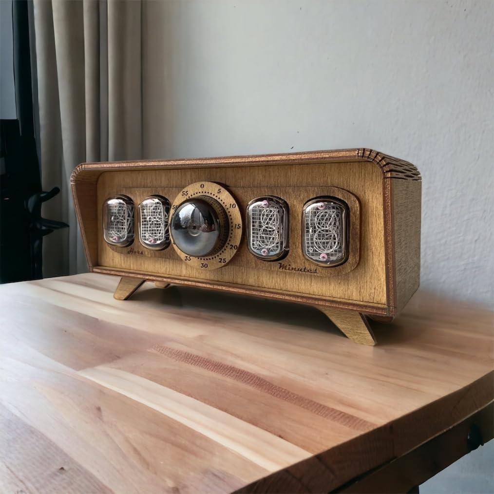 Reloj de mesa Nixie IN-12 hecho a mano - Vintage - Madera