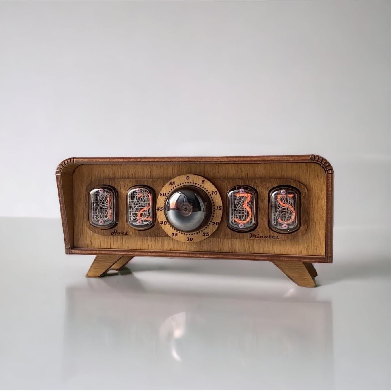 Reloj de mesa Nixie IN-12 hecho a mano - Vintage - Madera