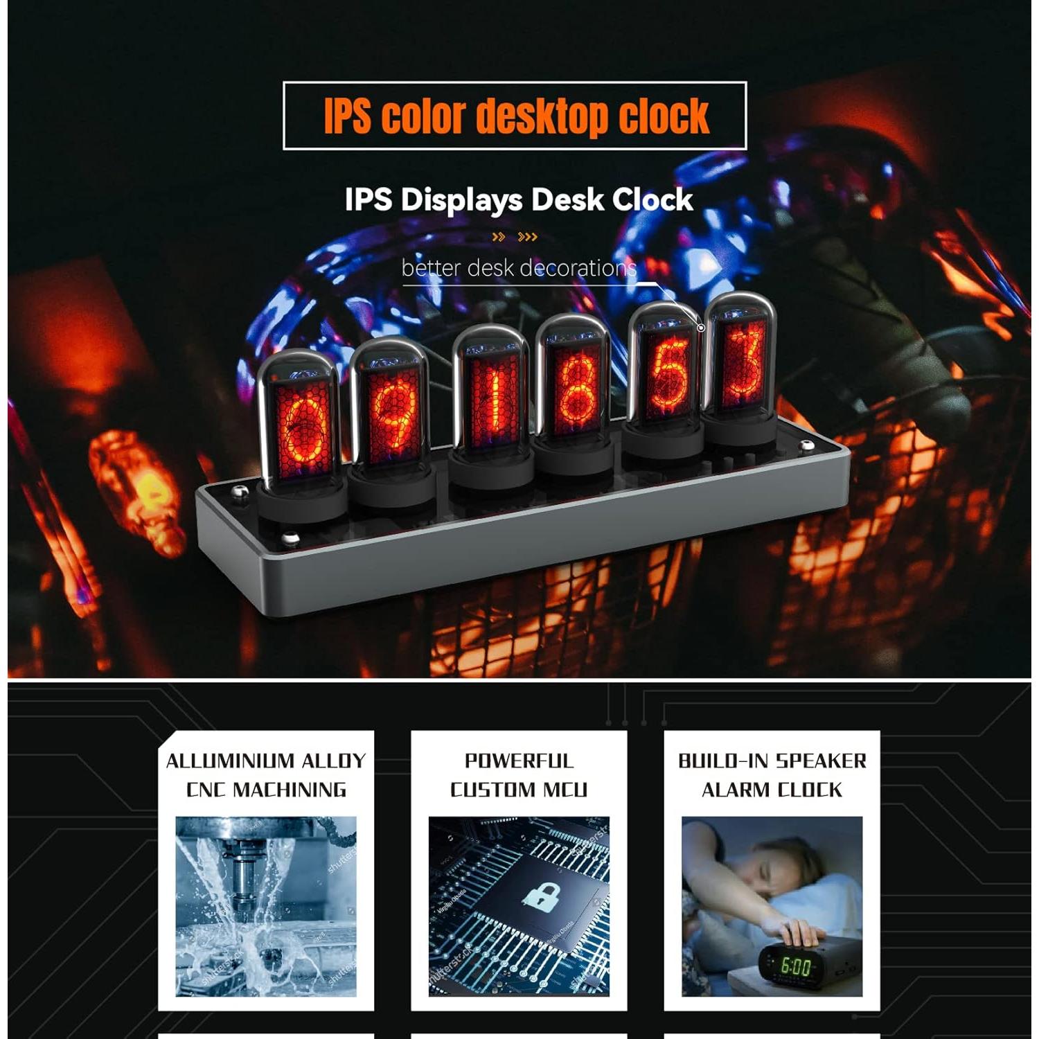 Reloj despertador digital Itigoitie IPS Retro RGB 20.4x7 cm