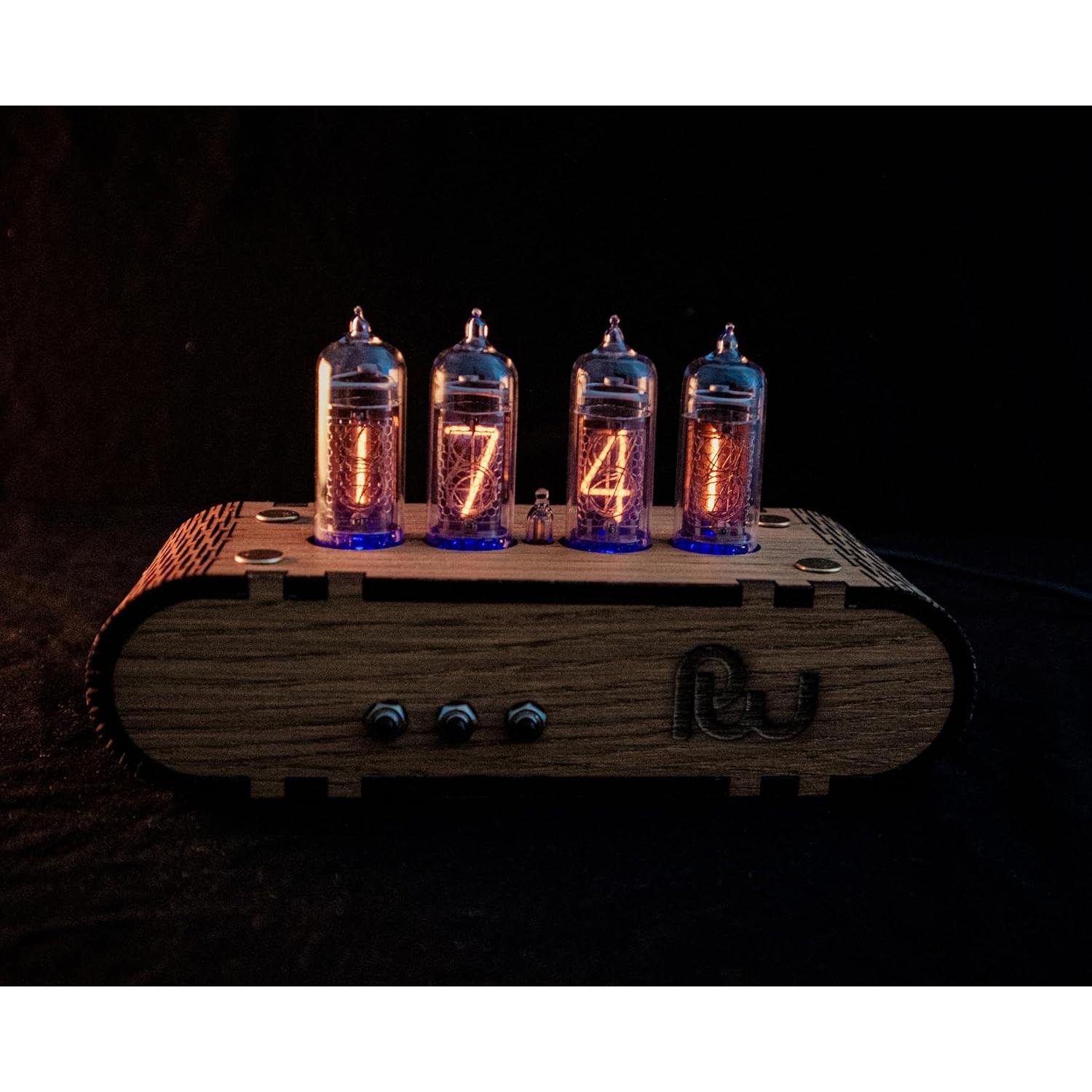 Reloj Nixie IN-14 Gofra con Caja de Roble 12 Horas