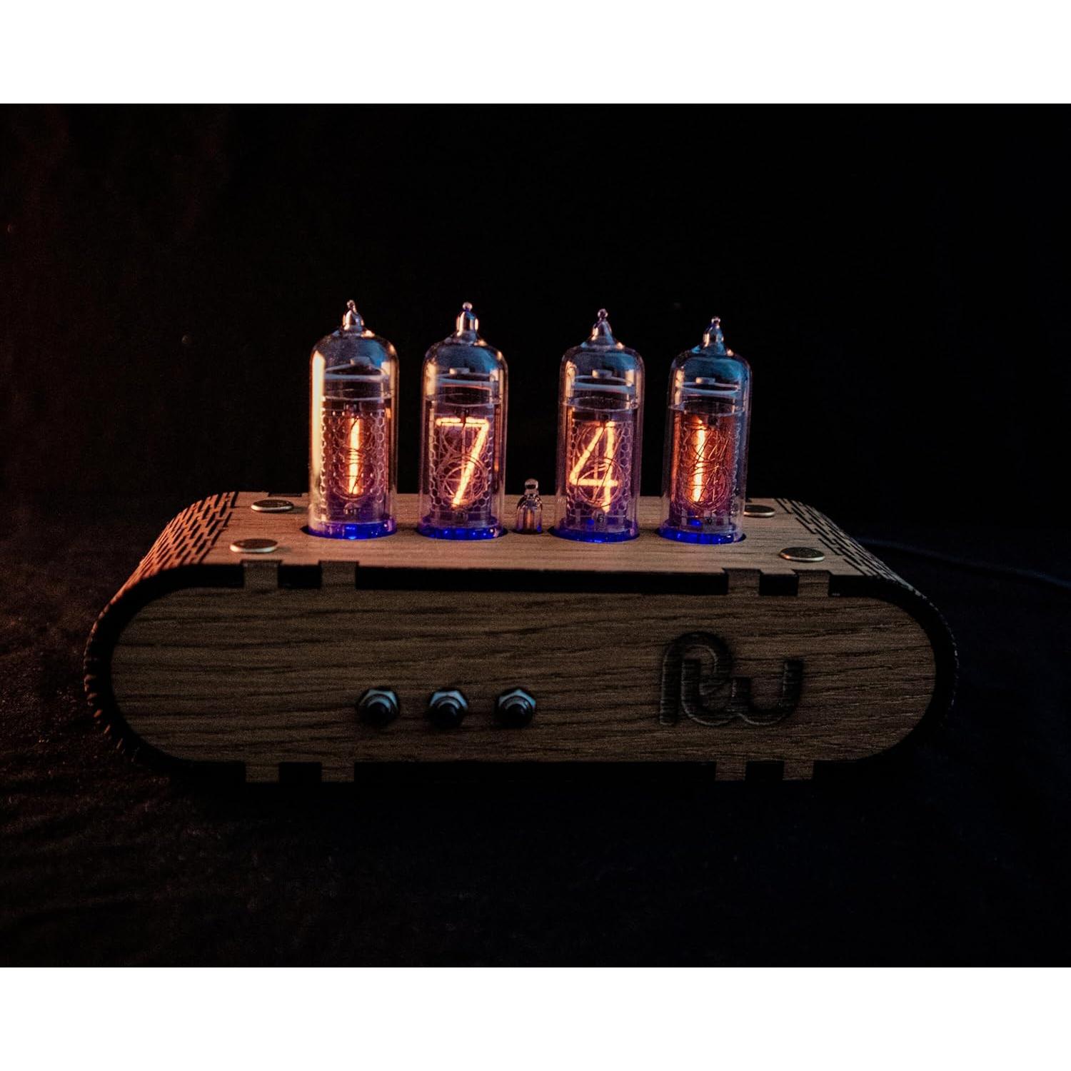 Reloj Nixie IN-14 Gofra con Caja de Roble 12 Horas