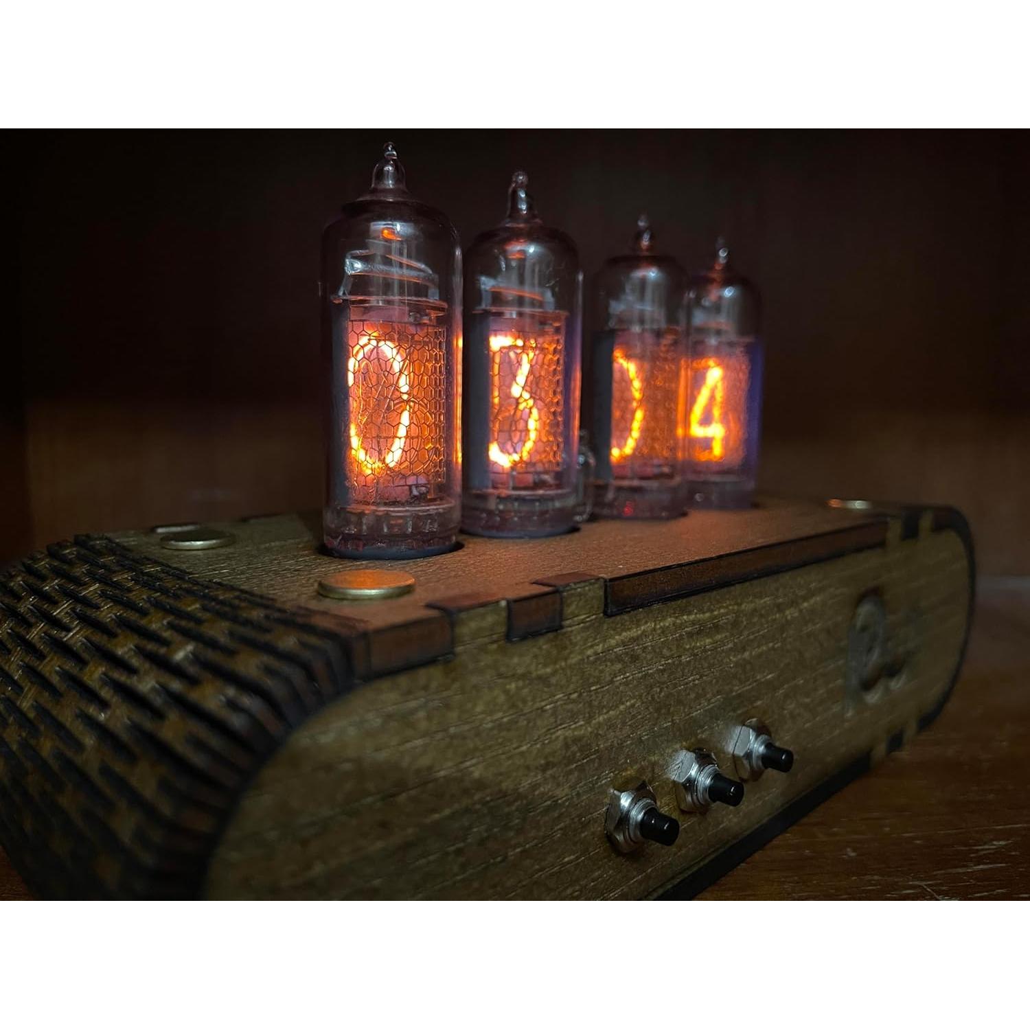 Reloj Nixie IN-14 Gofra con Caja de Roble 12 Horas