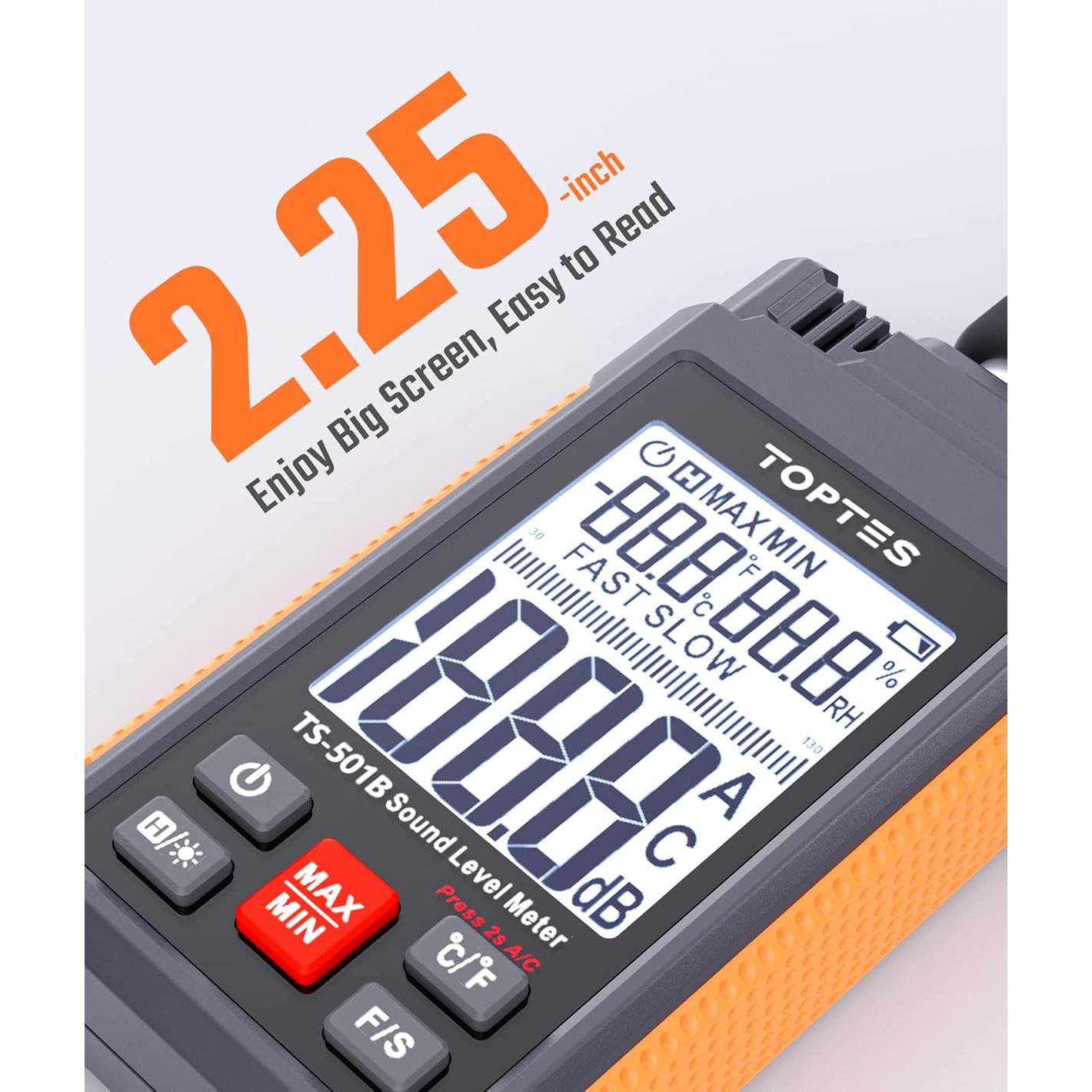 Medidor de Decibelios TopTes TS-501B LCD 30-130dB Naranja