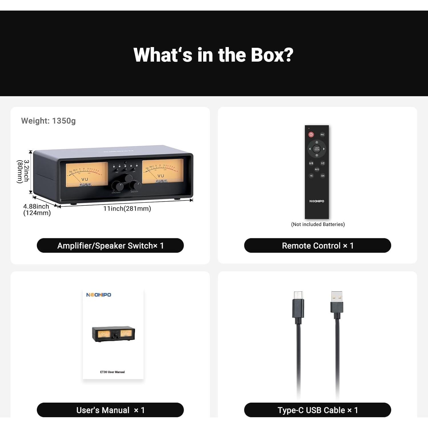 Selector de Altavoces NEOHIPO ET30 con Medidor VU y Control Remoto