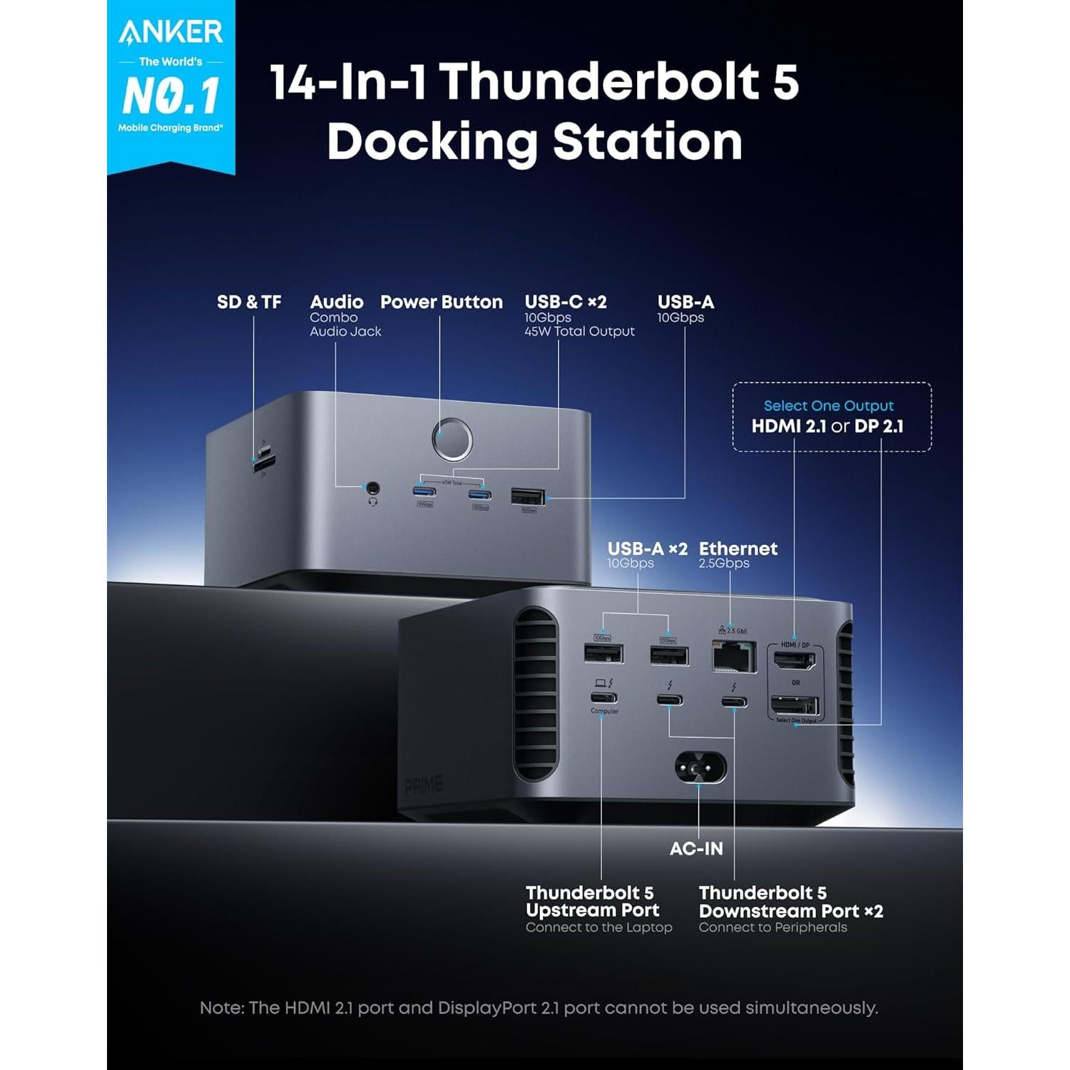 Estación de Acoplamiento Anker Prime Thunderbolt 5 14-en-1 8K