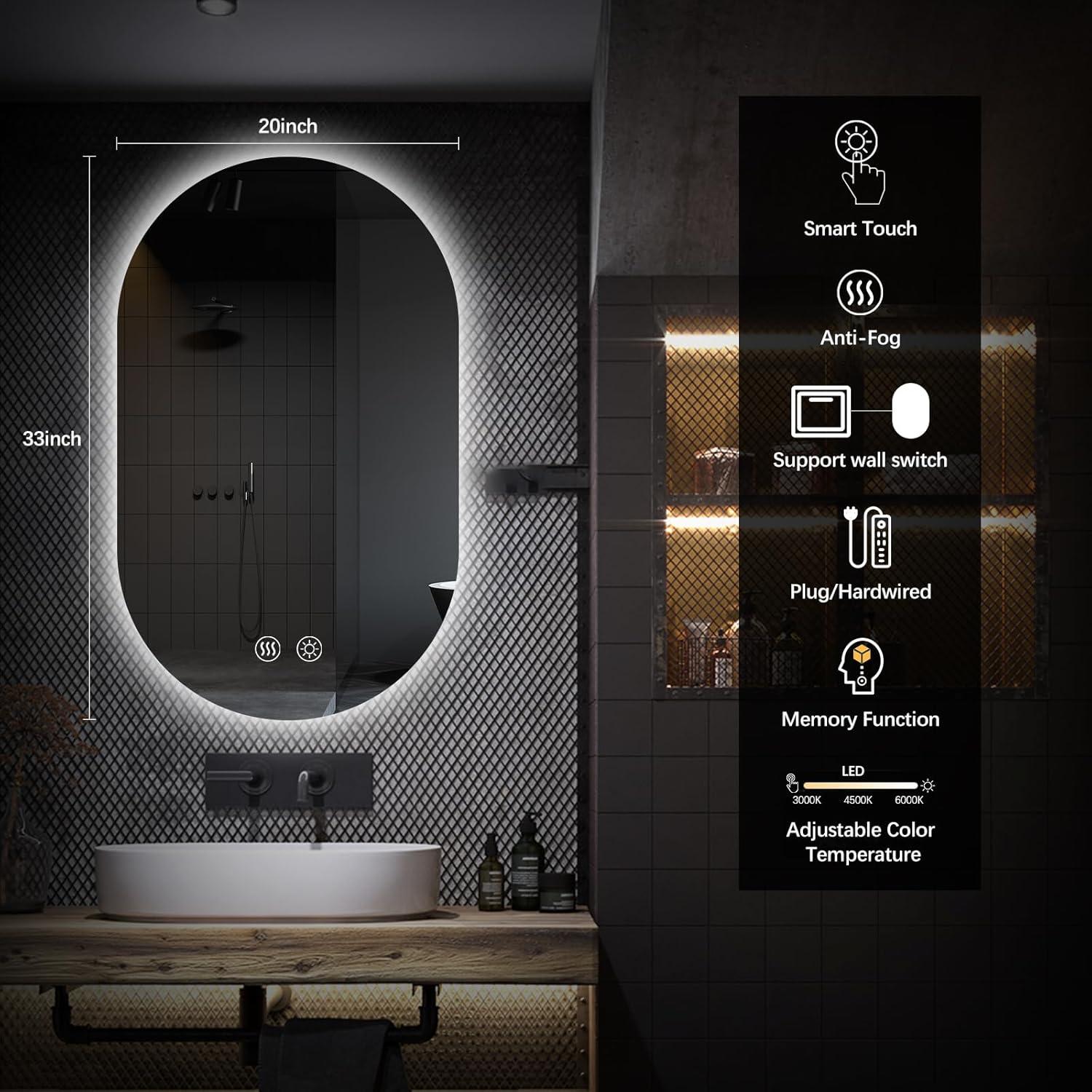 Espejo de Baño LED Ovalado Niccy 83,8x50,8 cm Impermeable