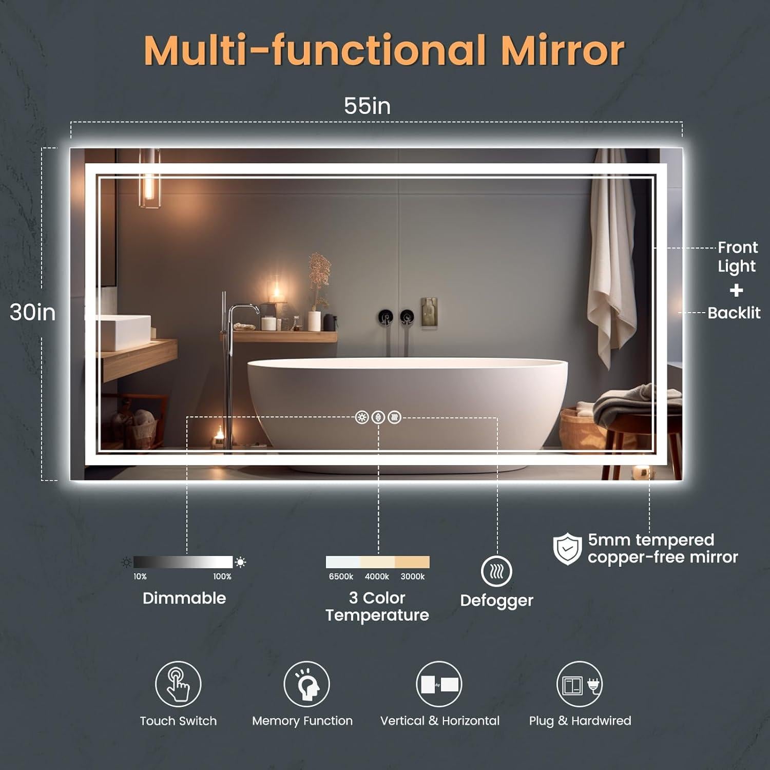 Espejo de Baño Iluminado SOGOLINE 139,7x76,2cm LED