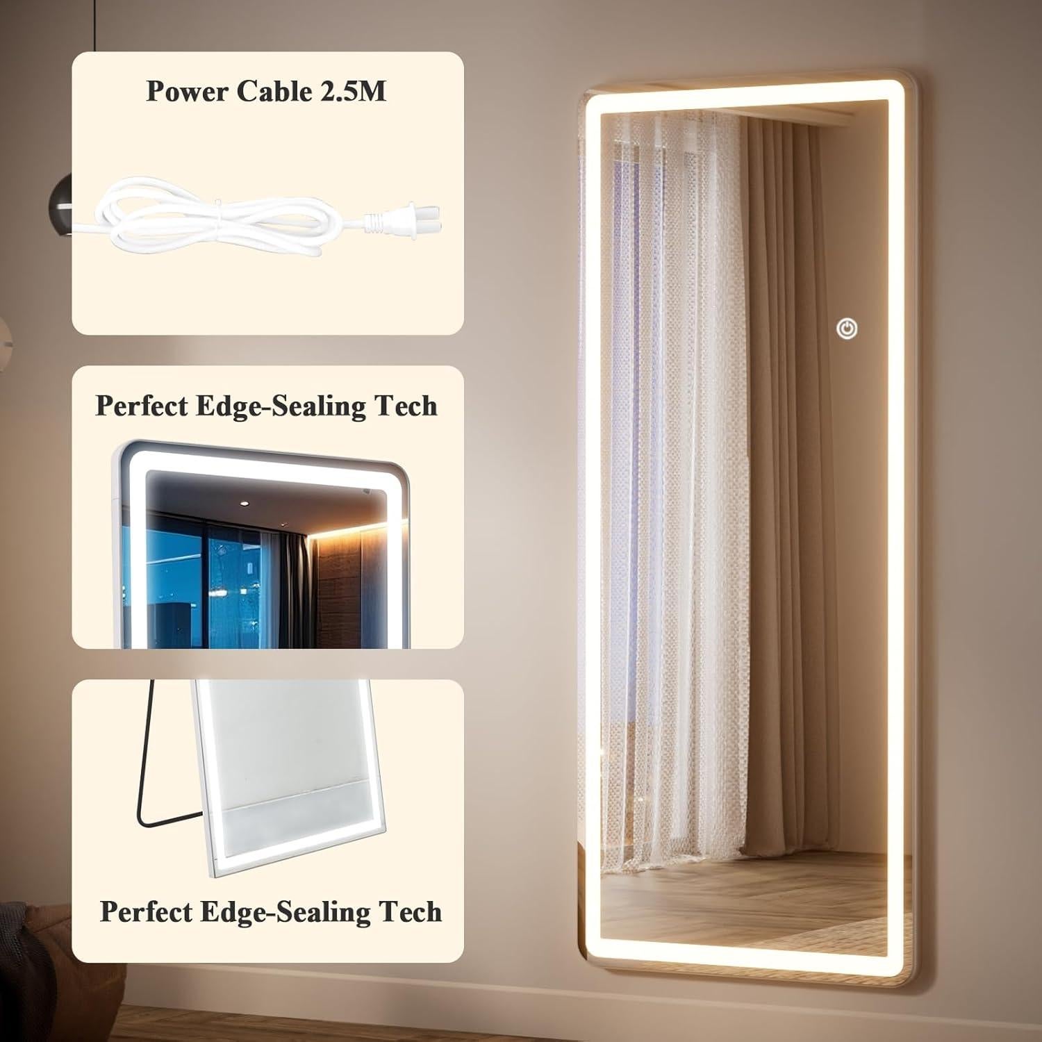 Espejo de Cuerpo Completo LED VETROVUE 180x66 cm Blanco