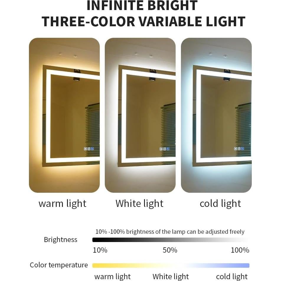 Espejo LED Luminorcrest 45x61 cm Baño Anti-vaho 3 Colores