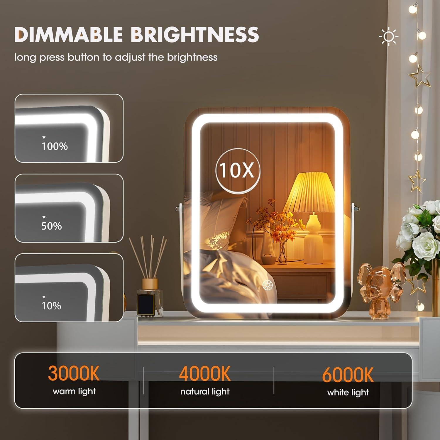 Espejo de Maquillaje LED Hasipu 28x36 cm con Altavoz Bluetooth