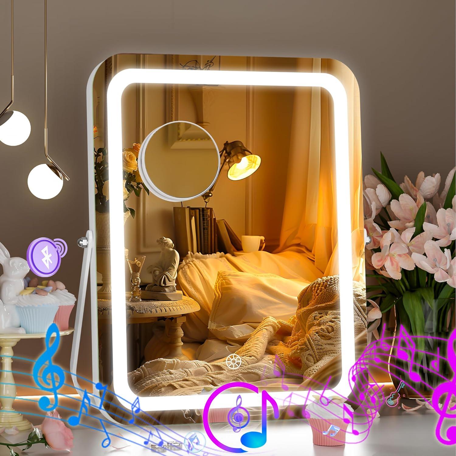 Espejo de Maquillaje LED Hasipu 28x36 cm con Altavoz Bluetooth