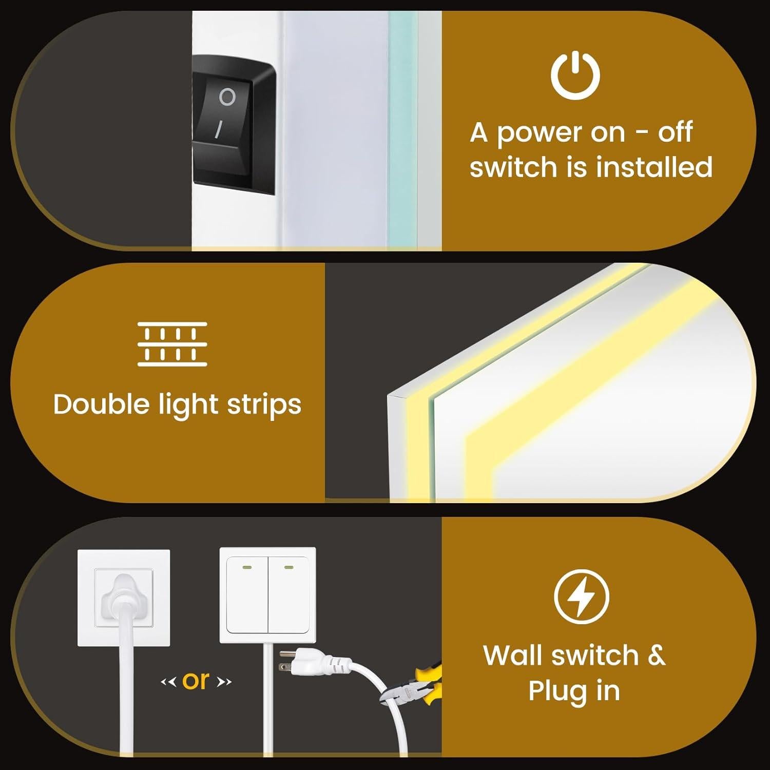 Espejo LED de Baño YOLEO 61x91 cm Antivaho Regulable