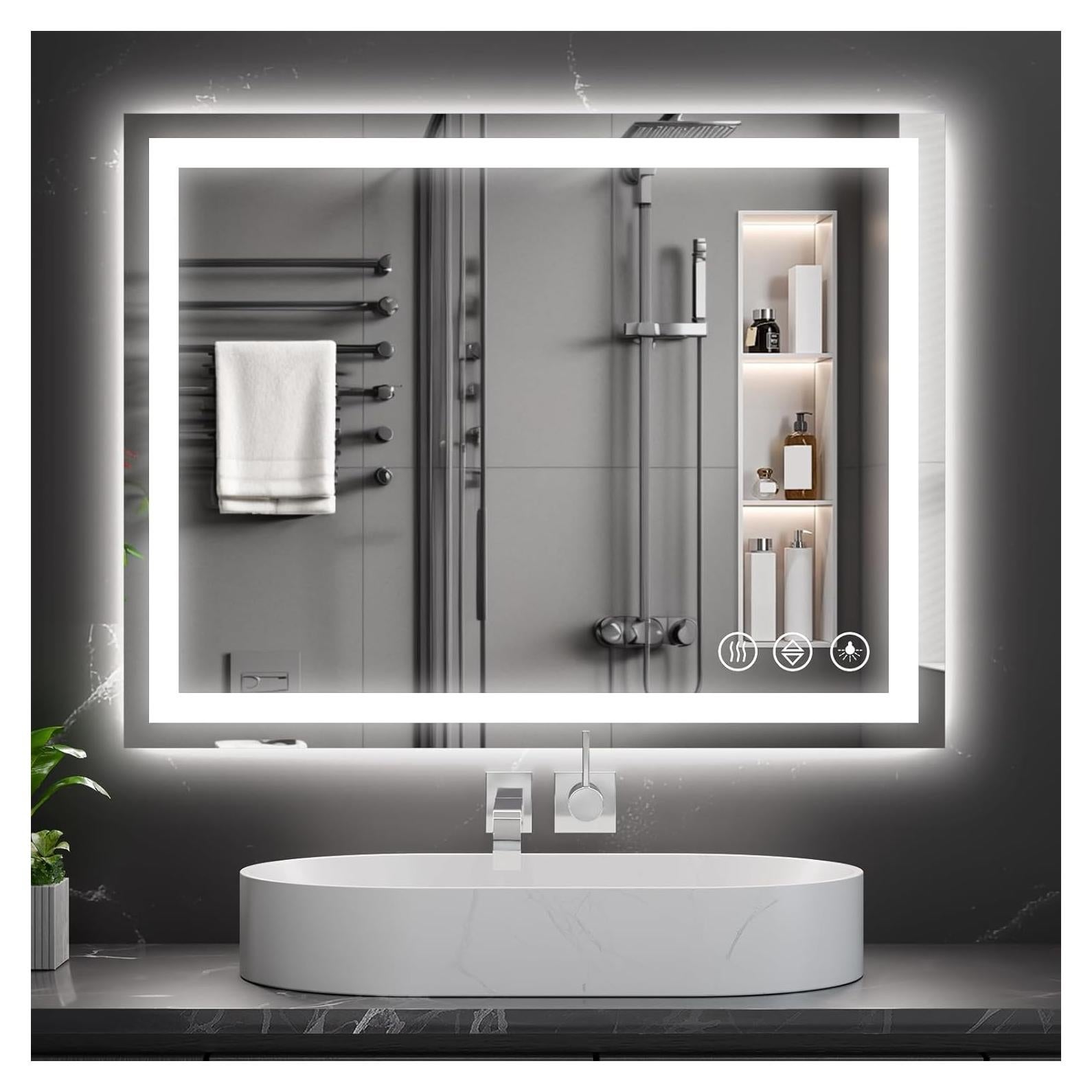 Espejo de Baño LED Koonmi 91x61 cm, Retroiluminado, 3 Colores