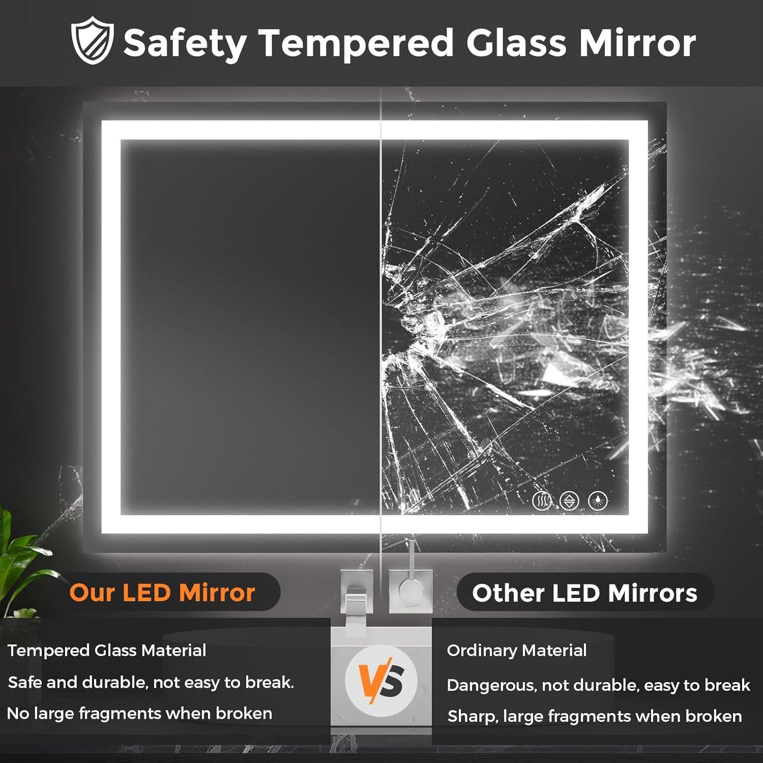 Espejo de Baño LED Koonmi 91x61 cm, Retroiluminado, 3 Colores