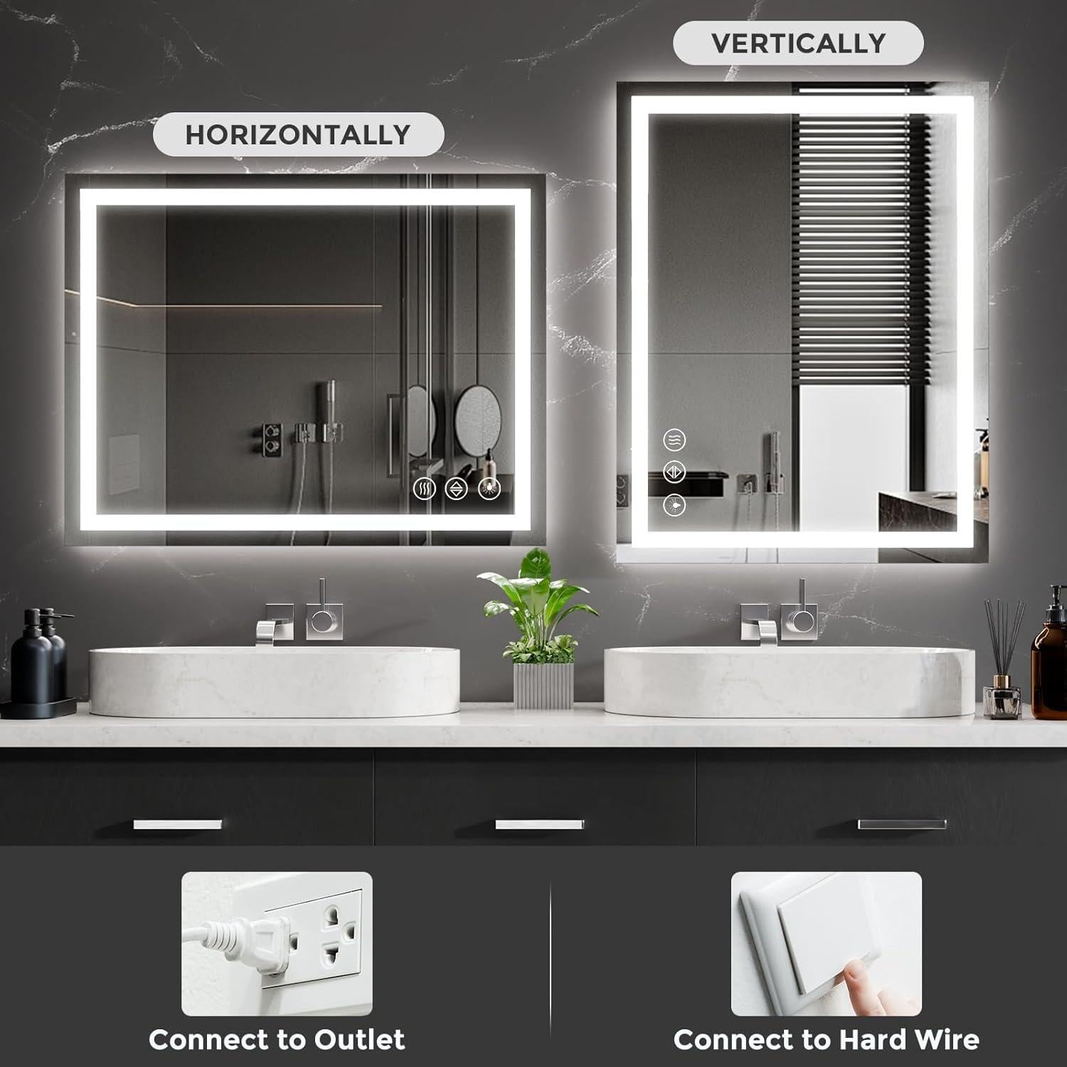 Espejo de Baño LED Koonmi 91x61 cm, Retroiluminado, 3 Colores