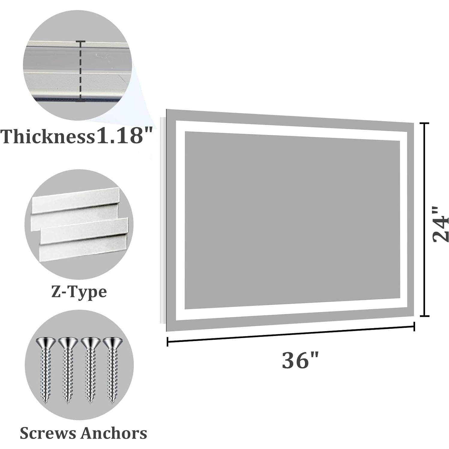 Espejo de Baño LED Koonmi 91x61 cm, Retroiluminado, 3 Colores