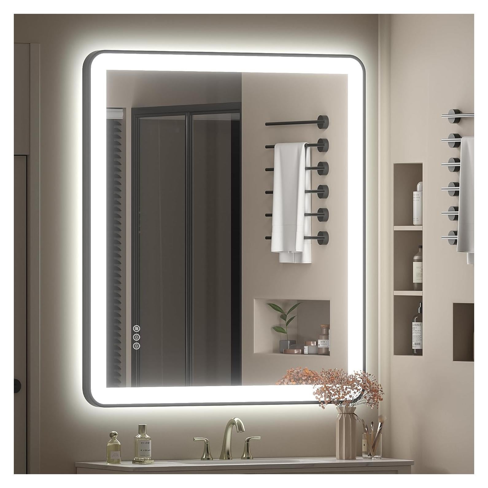 Espejo de baño LED CHARMOR 90x76 cm con luces regulables