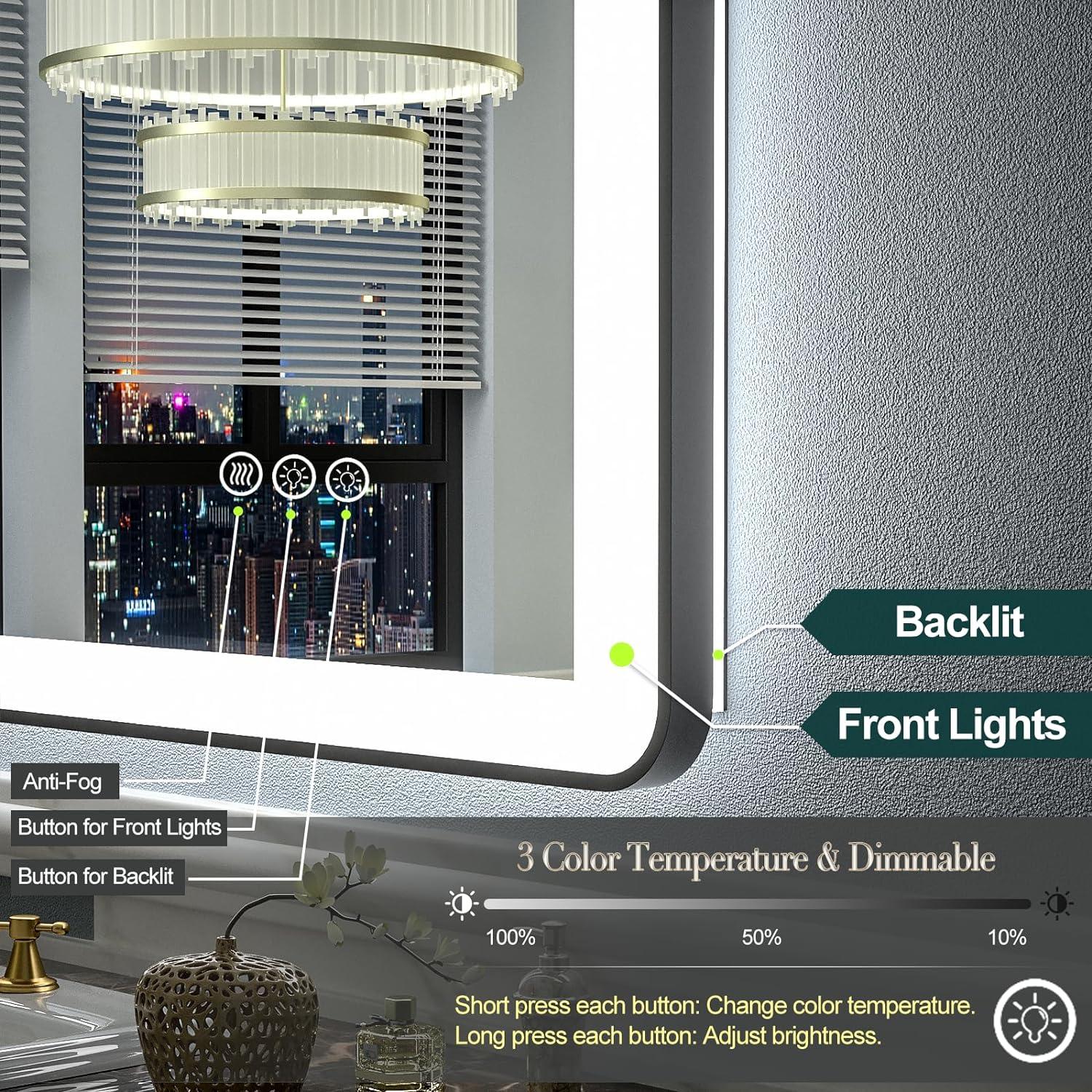 Espejo de baño LED CHARMOR 90x76 cm con luces regulables