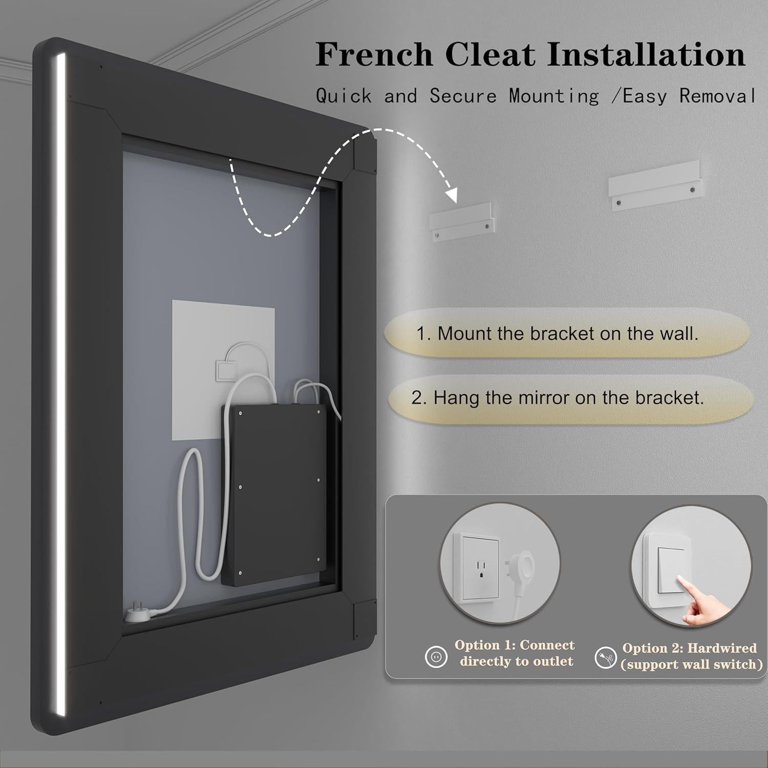 Espejo de baño LED CHARMOR 90x76 cm con luces regulables