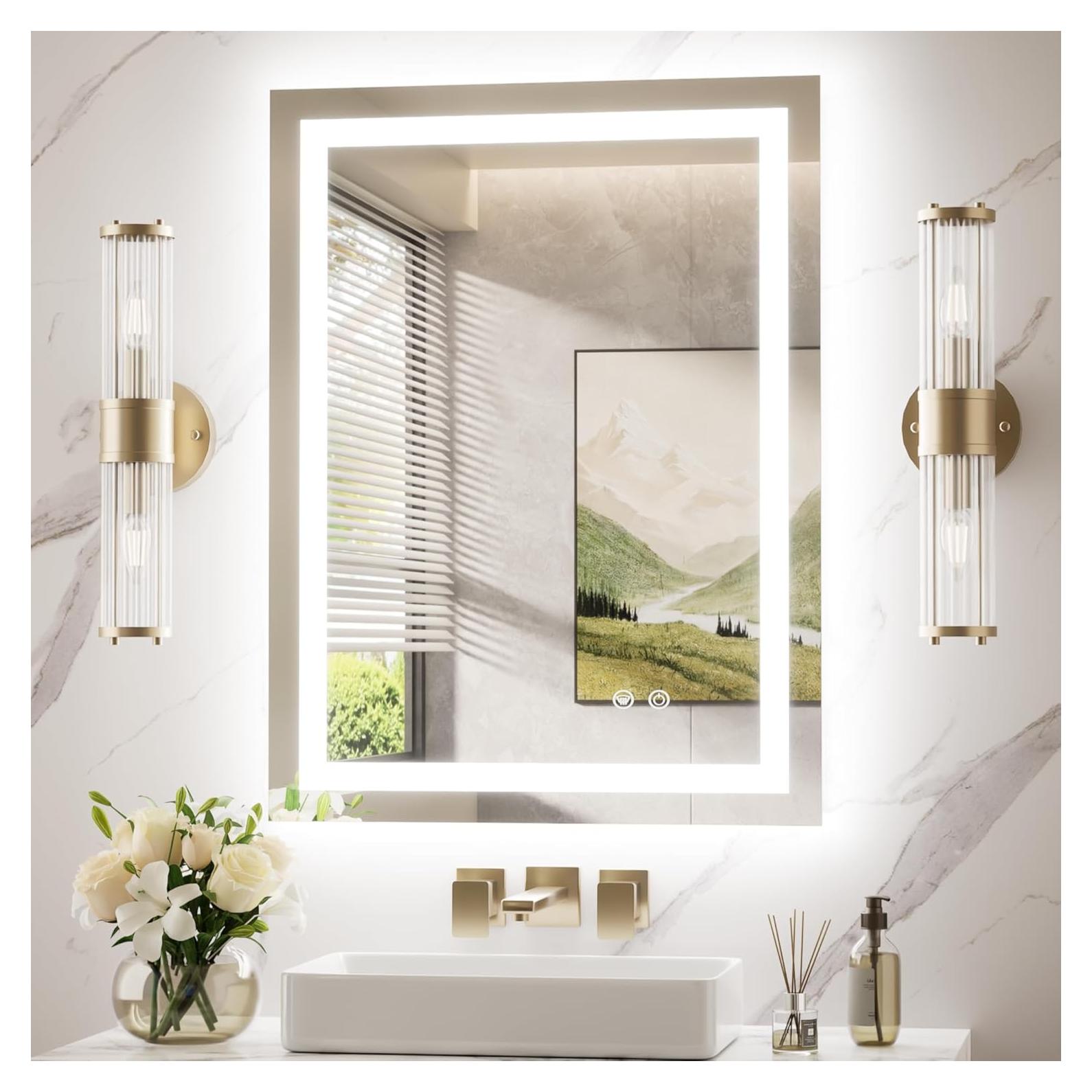 Espejo LED TokeShimi 81x61 cm para baño, iluminado 3 colores