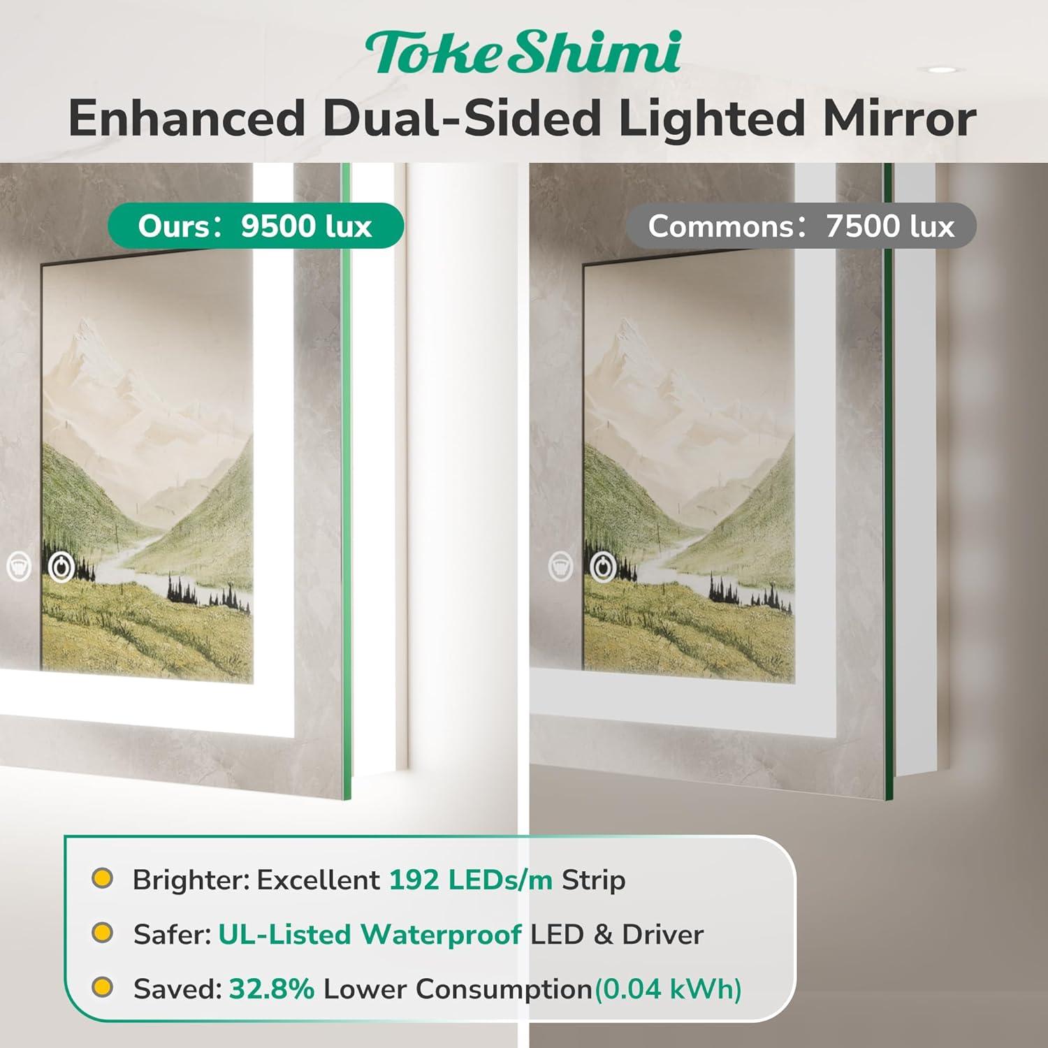 Espejo LED TokeShimi 81x61 cm para baño, iluminado 3 colores