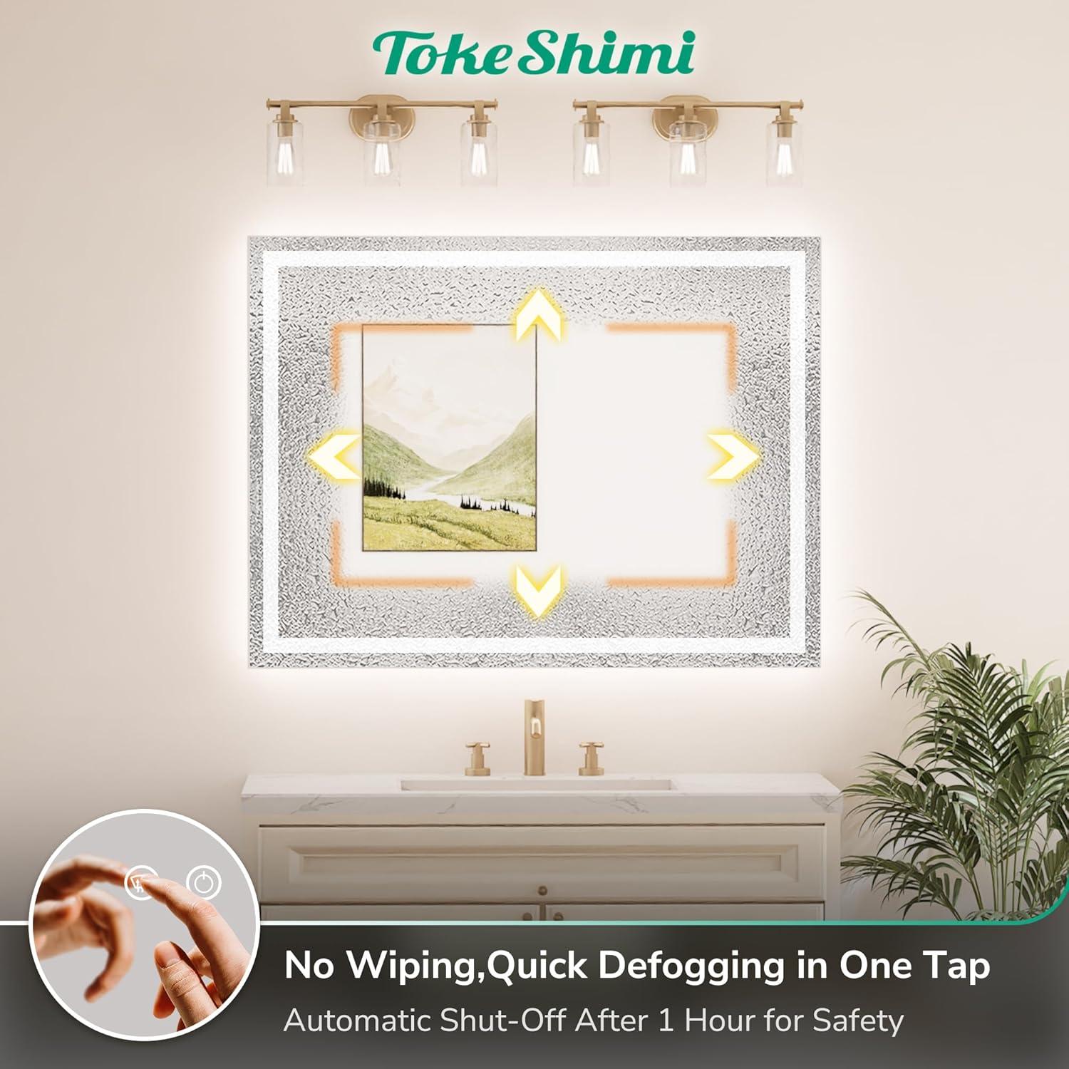 Espejo LED TokeShimi 81x61 cm para baño, iluminado 3 colores