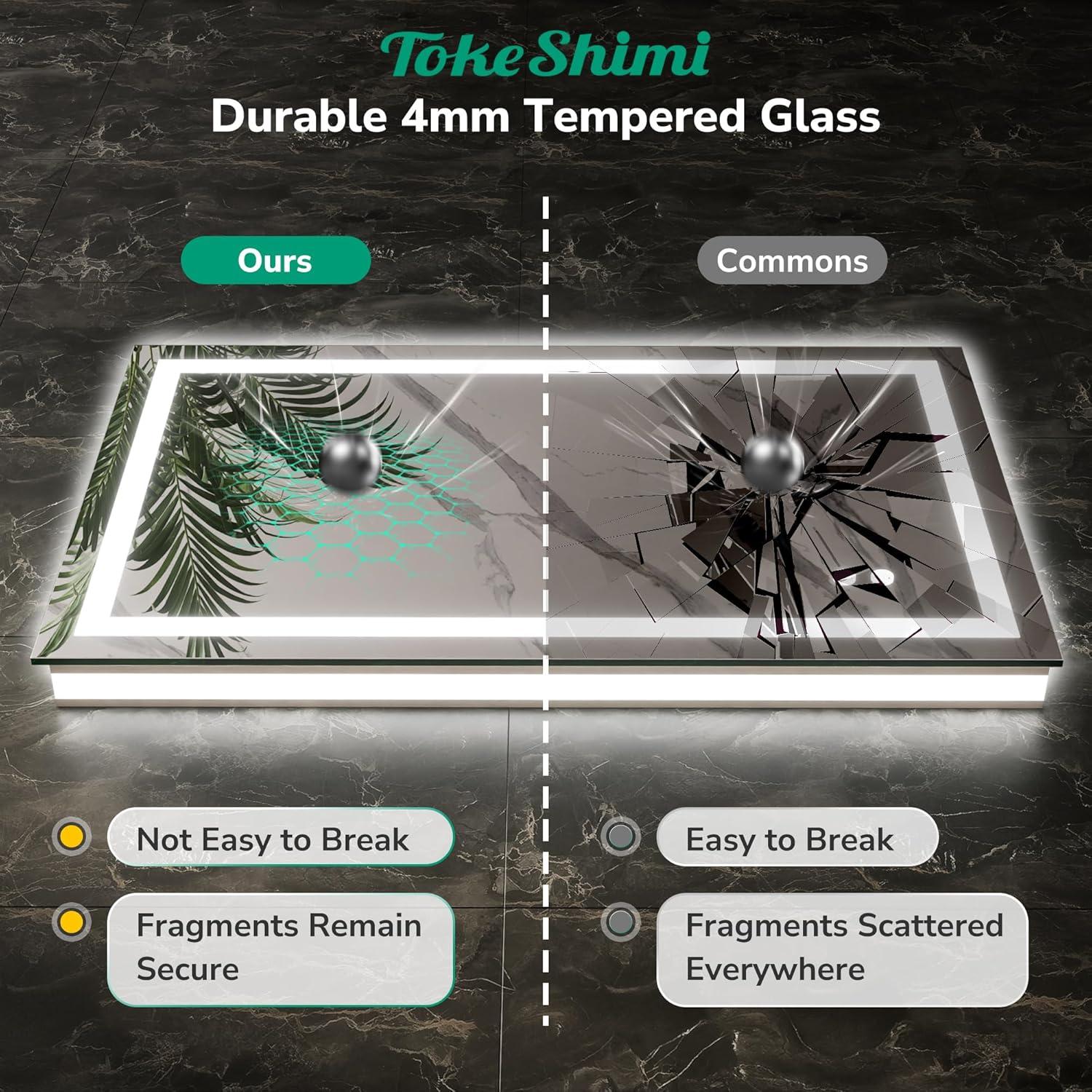 Espejo LED TokeShimi 81x61 cm para baño, iluminado 3 colores