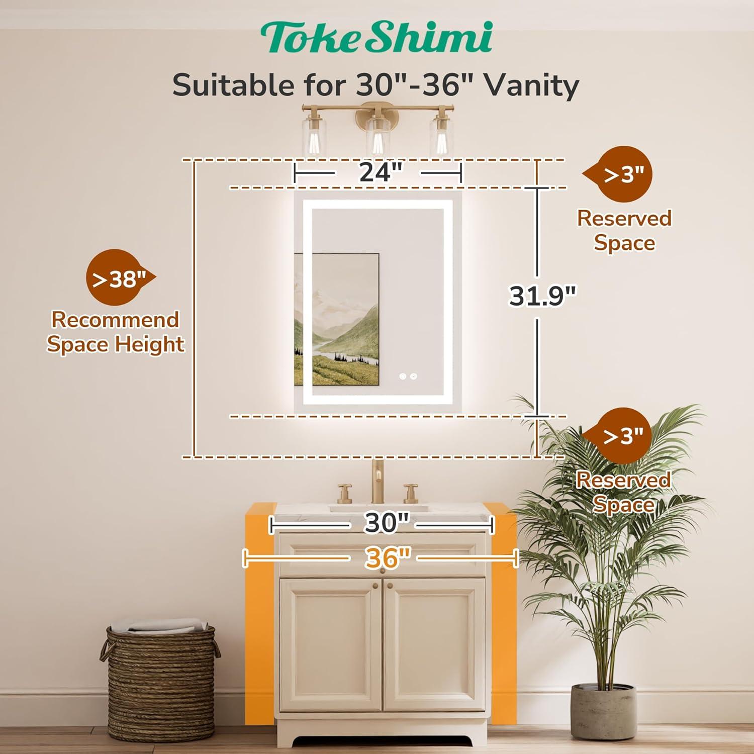 Espejo LED TokeShimi 81x61 cm para baño, iluminado 3 colores