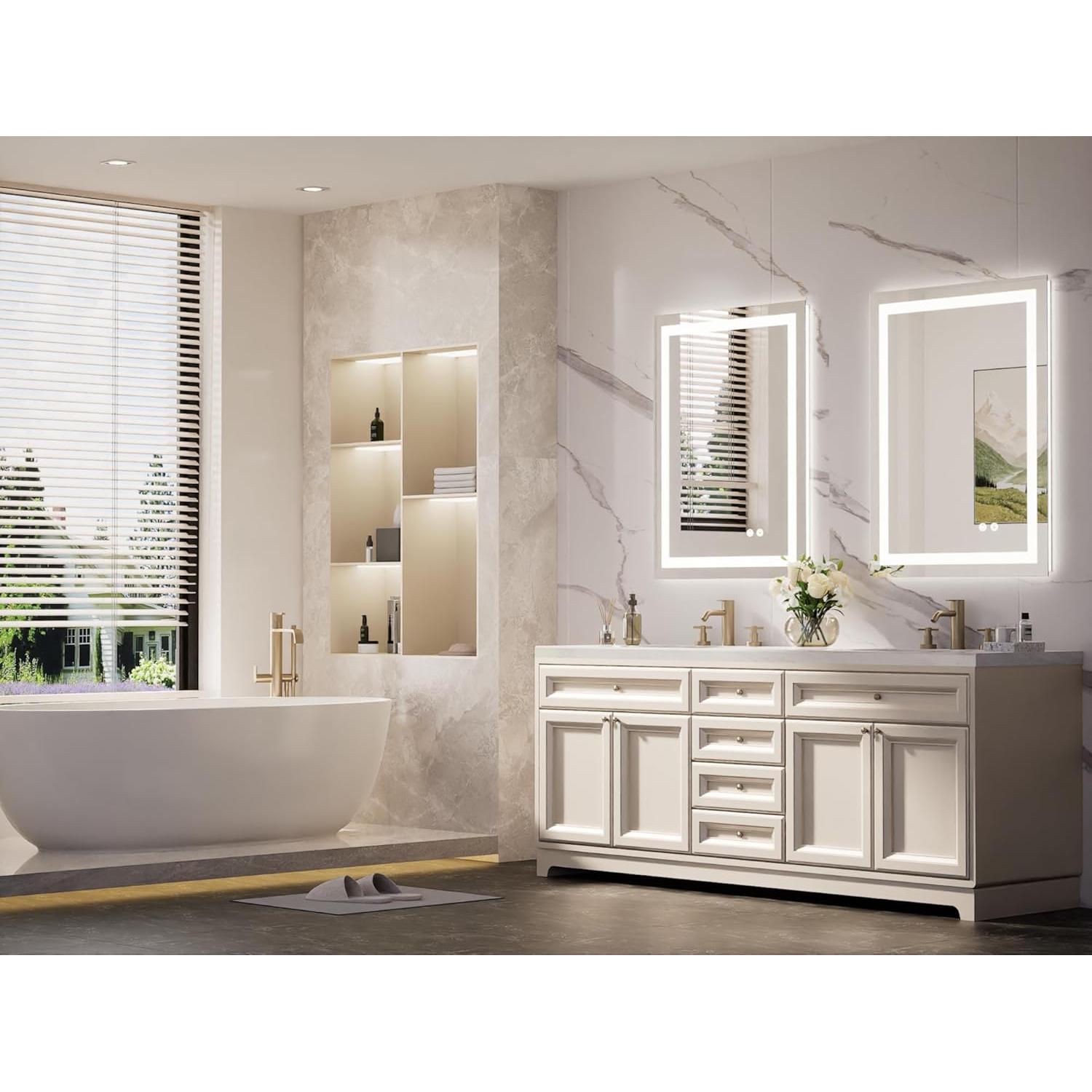 Espejo LED TokeShimi 81x61 cm para baño, iluminado 3 colores