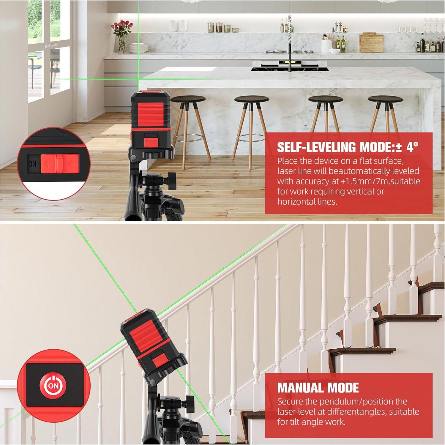 Nivel láser verde KOXOBET X6-B4 con trípode 30.48 m