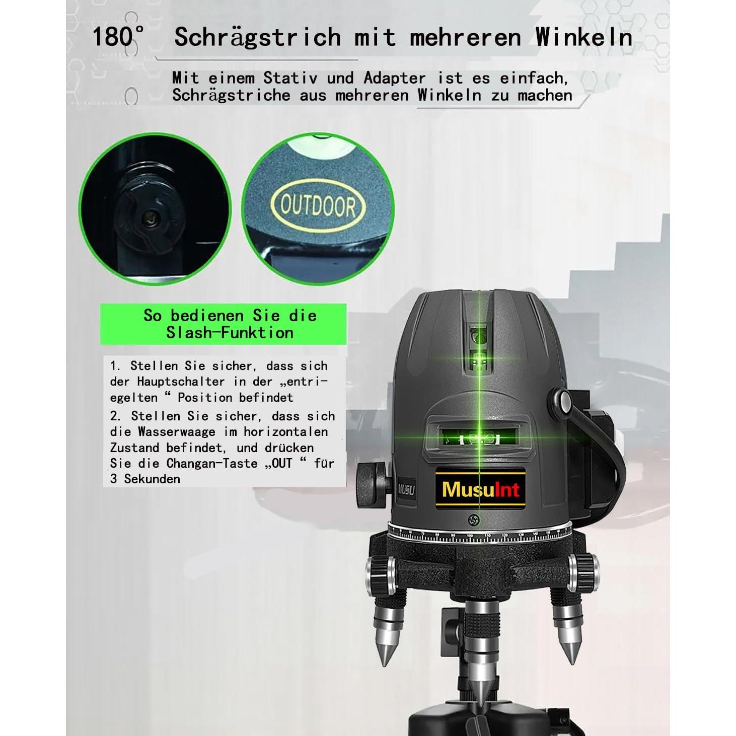 Nivel láser verde MusuInt KBInt 5 líneas 6 puntos 360°