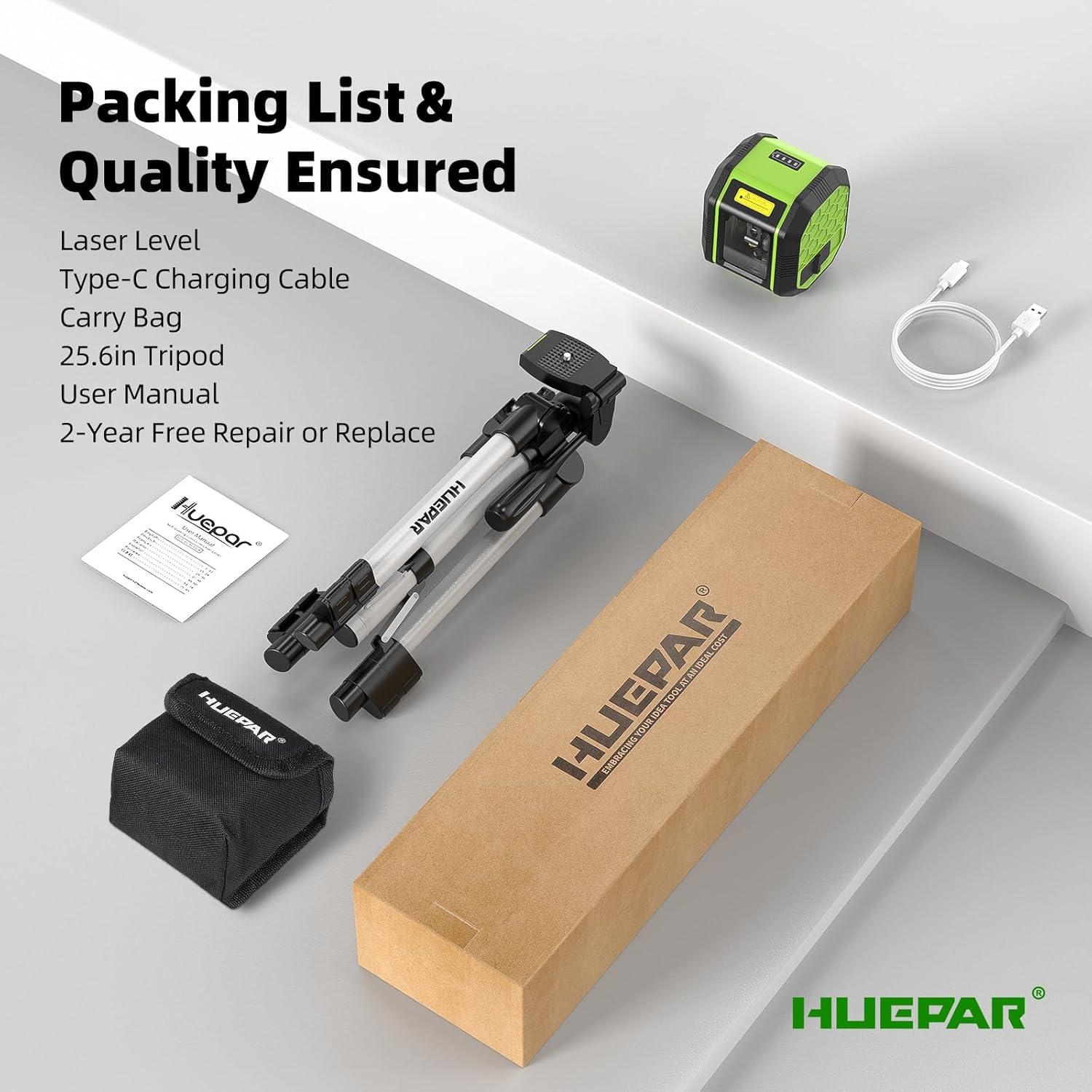 Nivel láser Huepar FC011G 30m con trípode de 65 cm