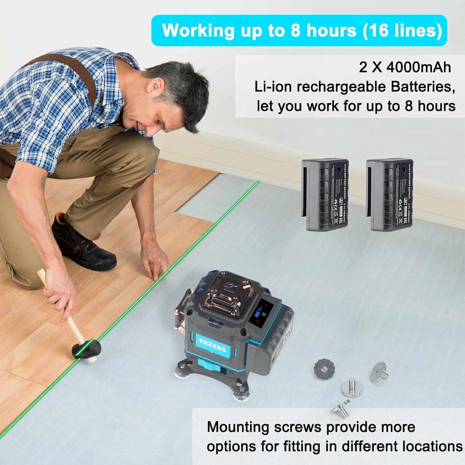 Nivel láser KEZERS 4D Autonivelante Verde 360° con Control Remoto