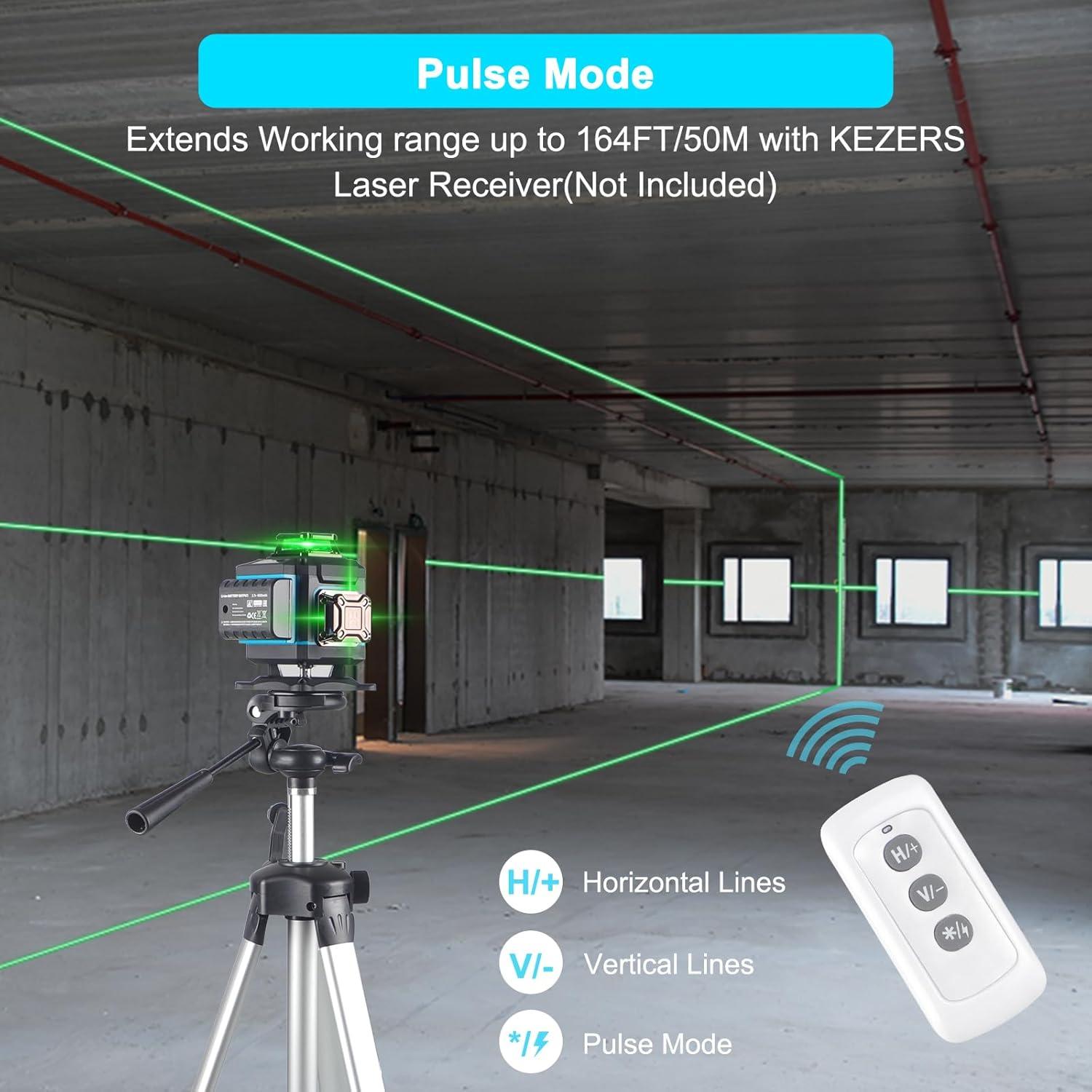 Nivel láser KEZERS 4D Autonivelante Verde 360° con Control Remoto