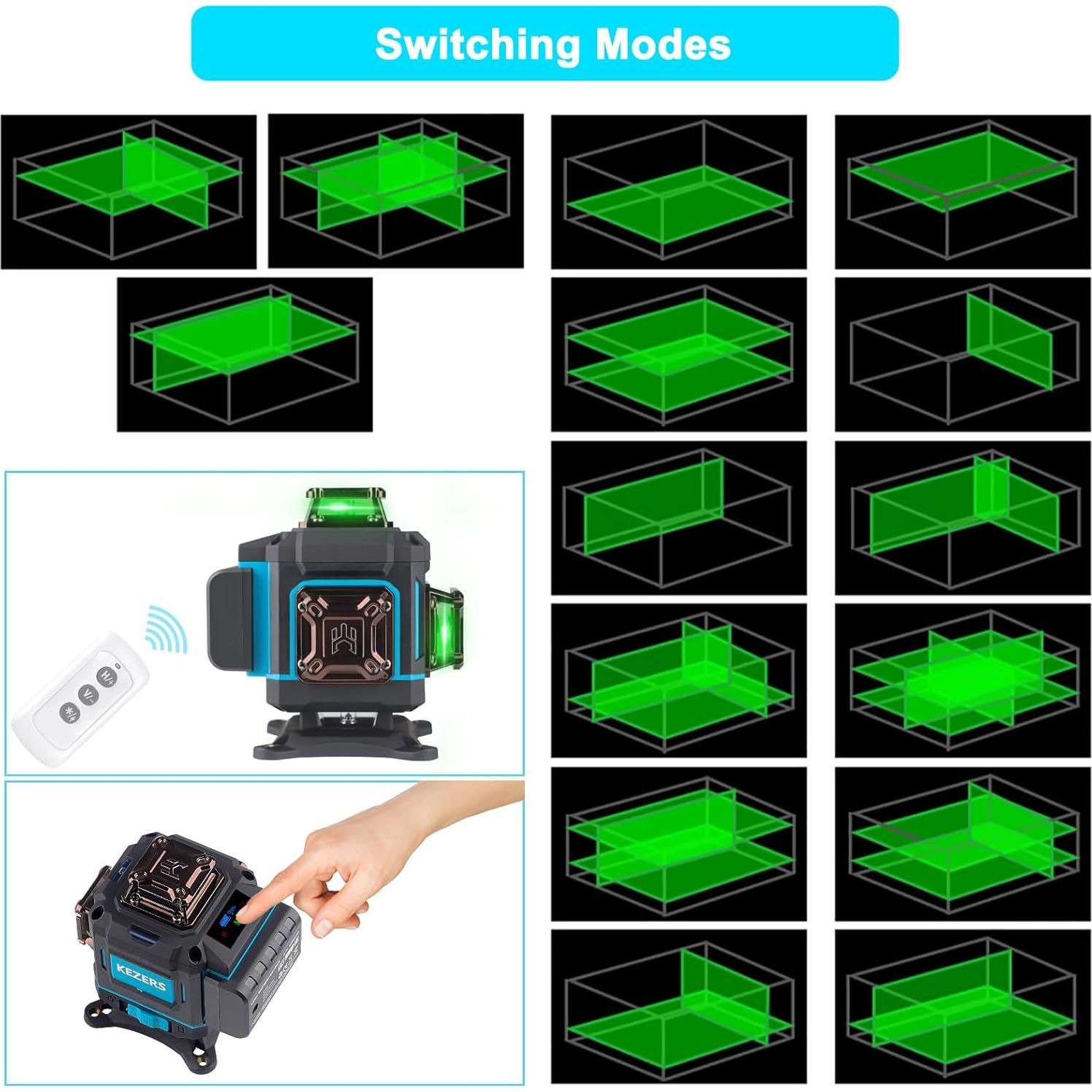 Nivel láser KEZERS 4D Autonivelante Verde 360° con Control Remoto