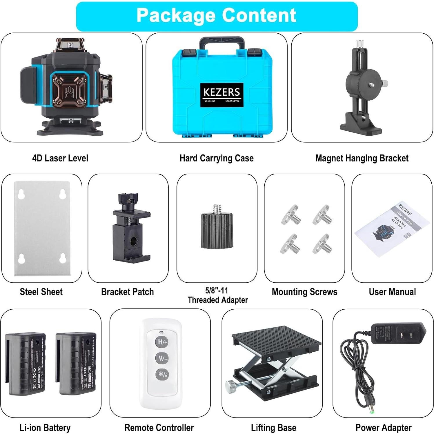 Nivel láser KEZERS 4D Autonivelante Verde 360° con Control Remoto