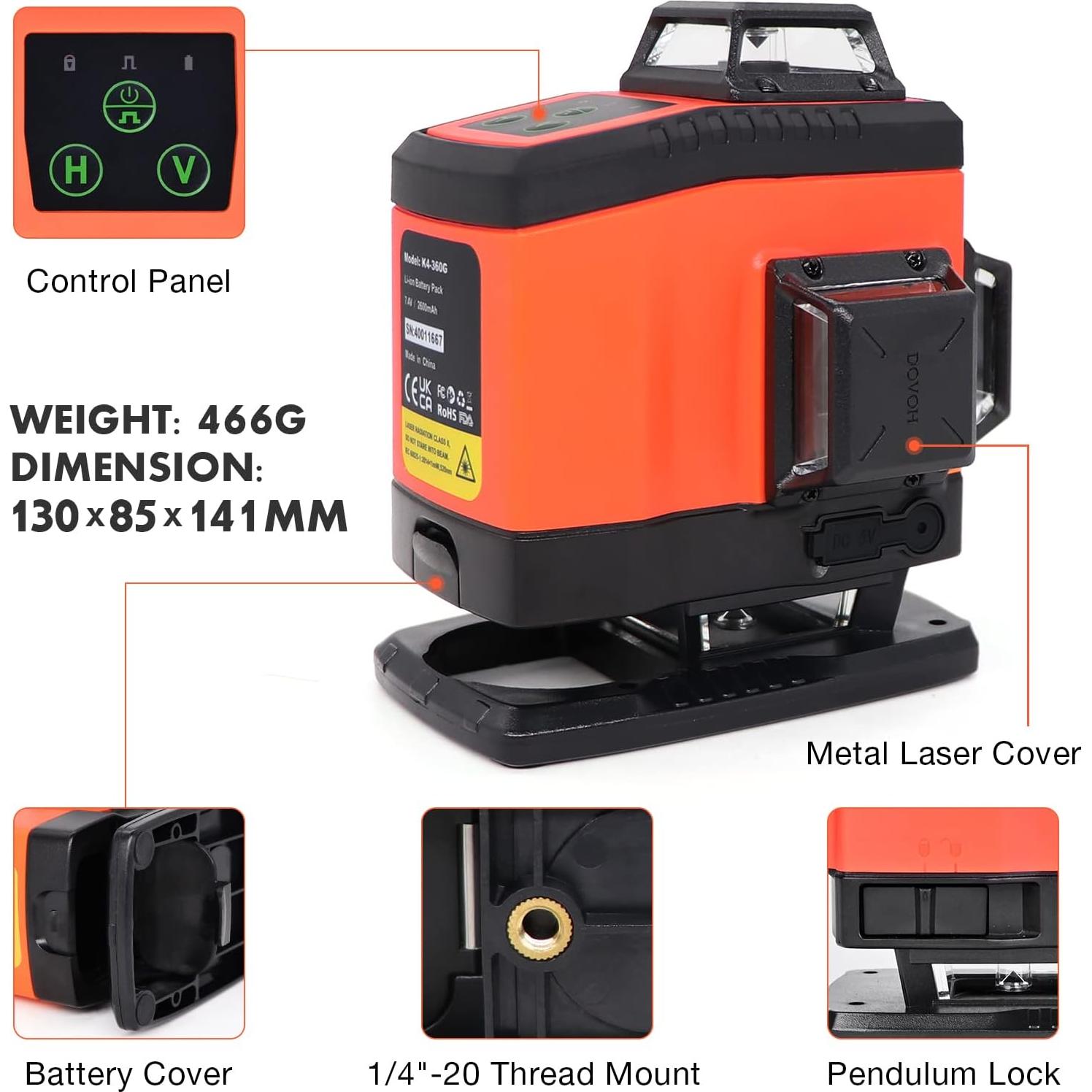 Nivel láser autonivelante DOVOH K4-360G 4x360° verde