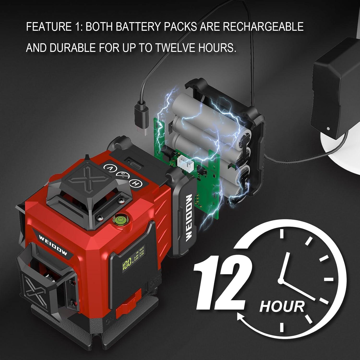 Nivel Láser 4D Autonivelante WEIDDW con Trípode y Baterías