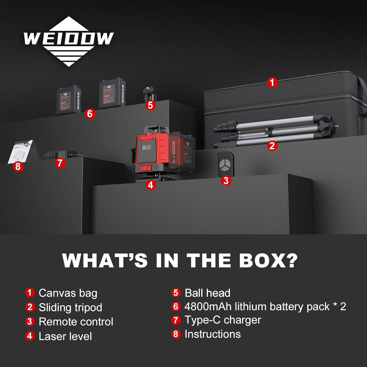 Nivel Láser 4D Autonivelante WEIDDW con Trípode y Baterías