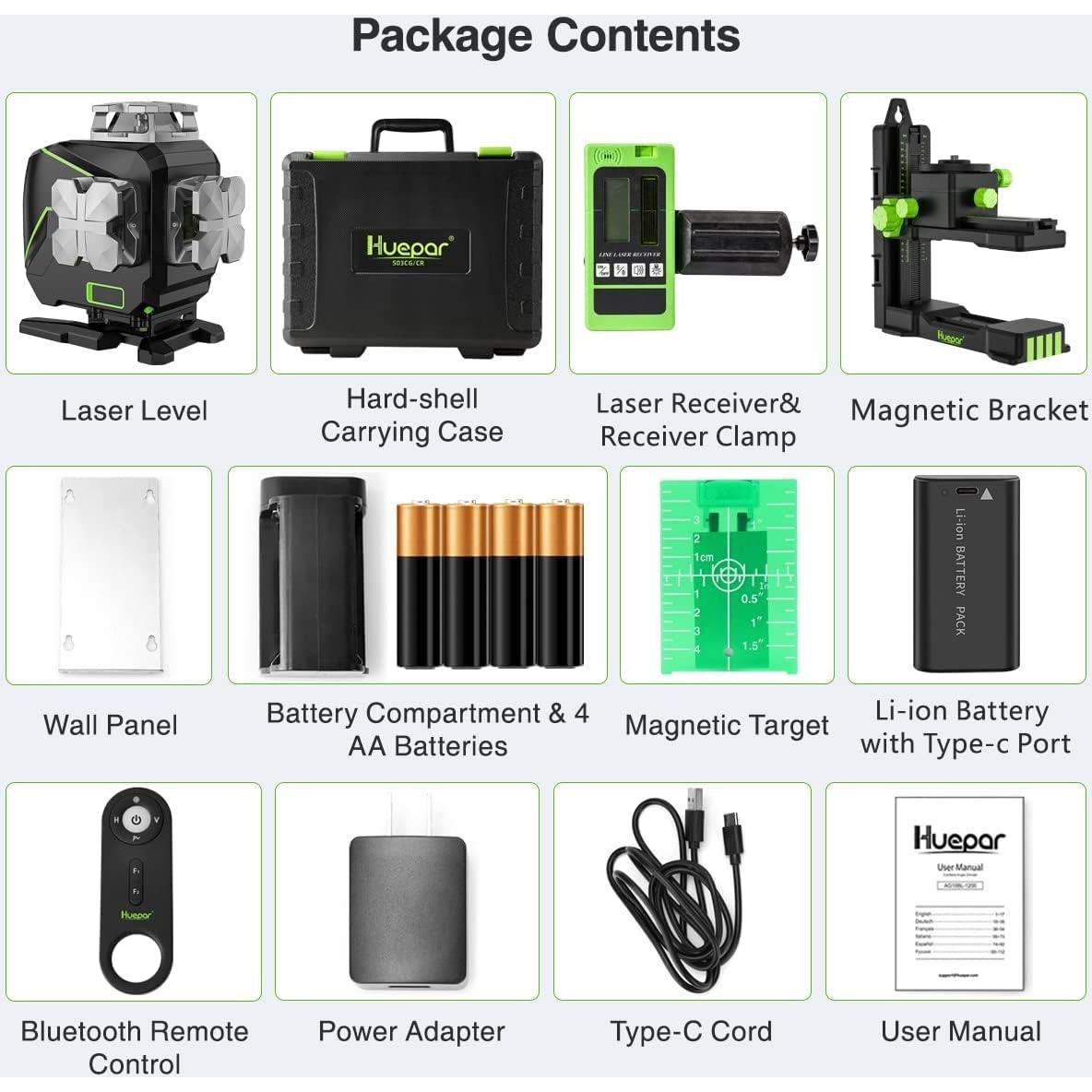 Nivel Láser Autonivelante Huepar S04-5RG 16 Líneas 360° Verde