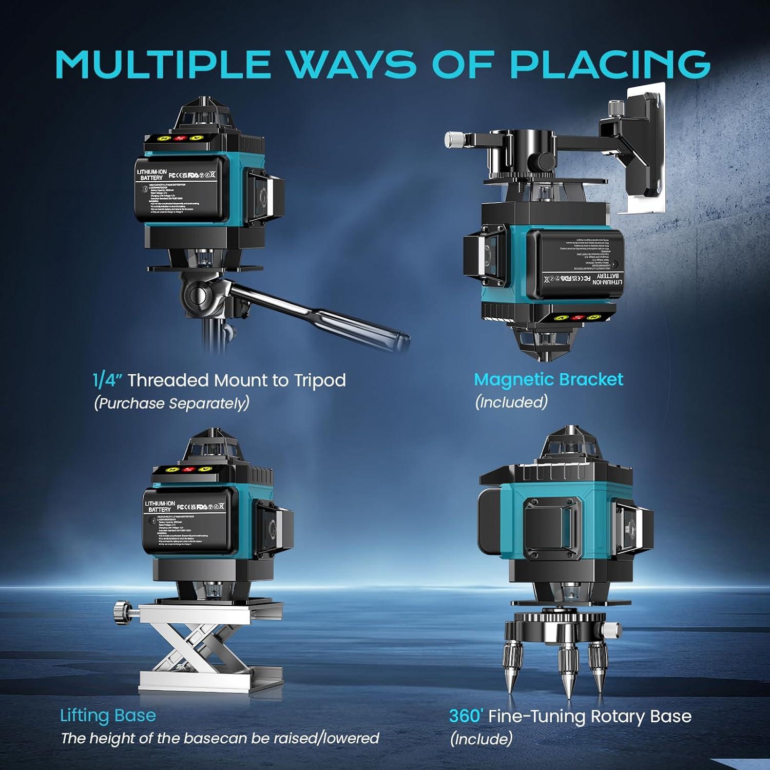 Nivel láser 4D auto nivelante LQHUE 16 líneas 360° verde