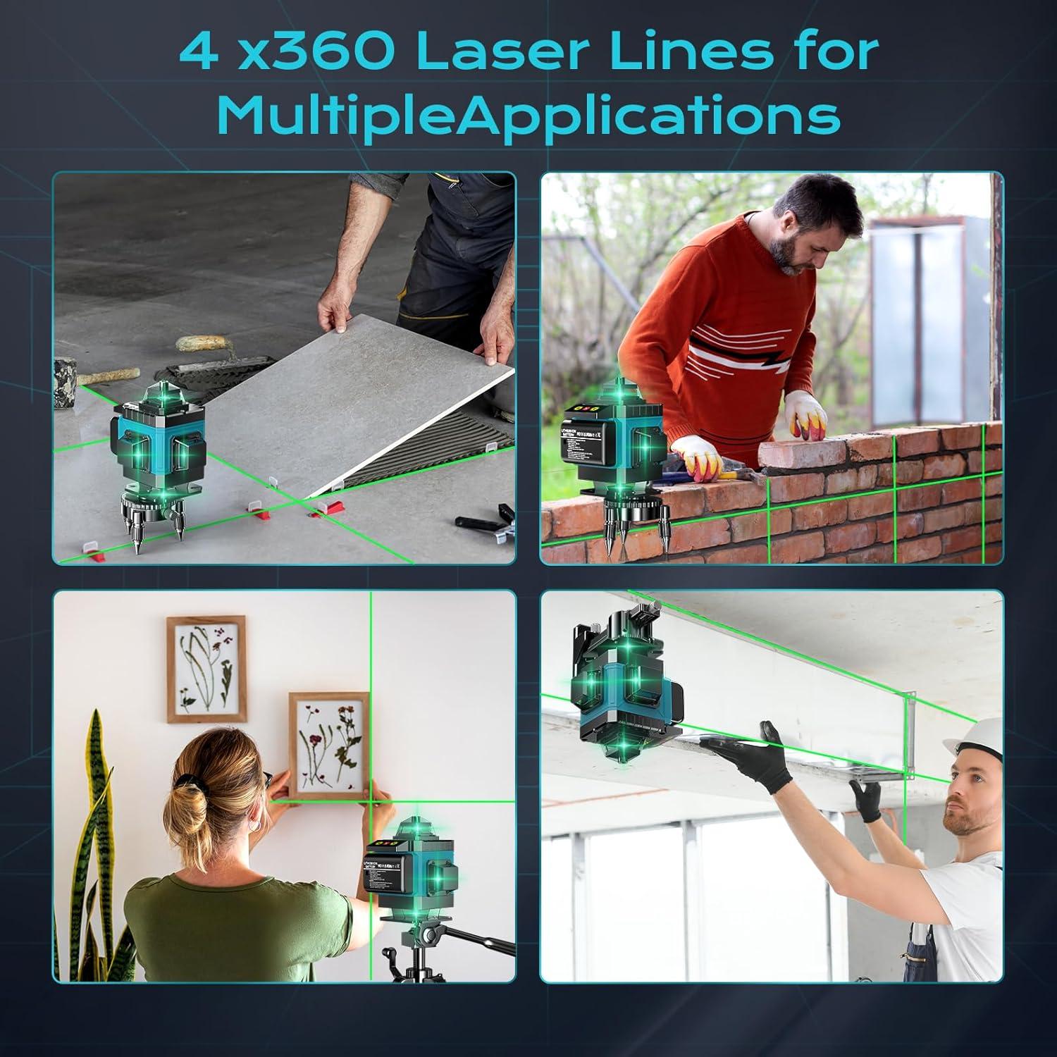 Nivel láser 4D auto nivelante LQHUE 16 líneas 360° verde