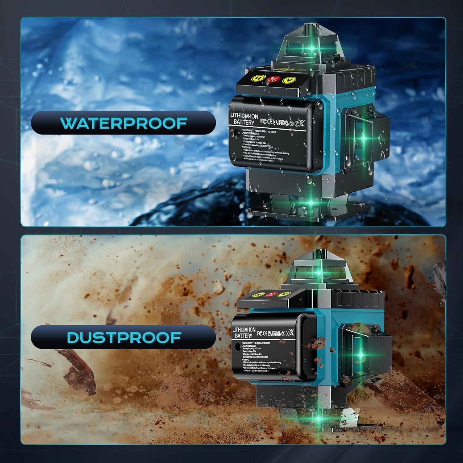 Nivel láser 4D auto nivelante LQHUE 16 líneas 360° verde