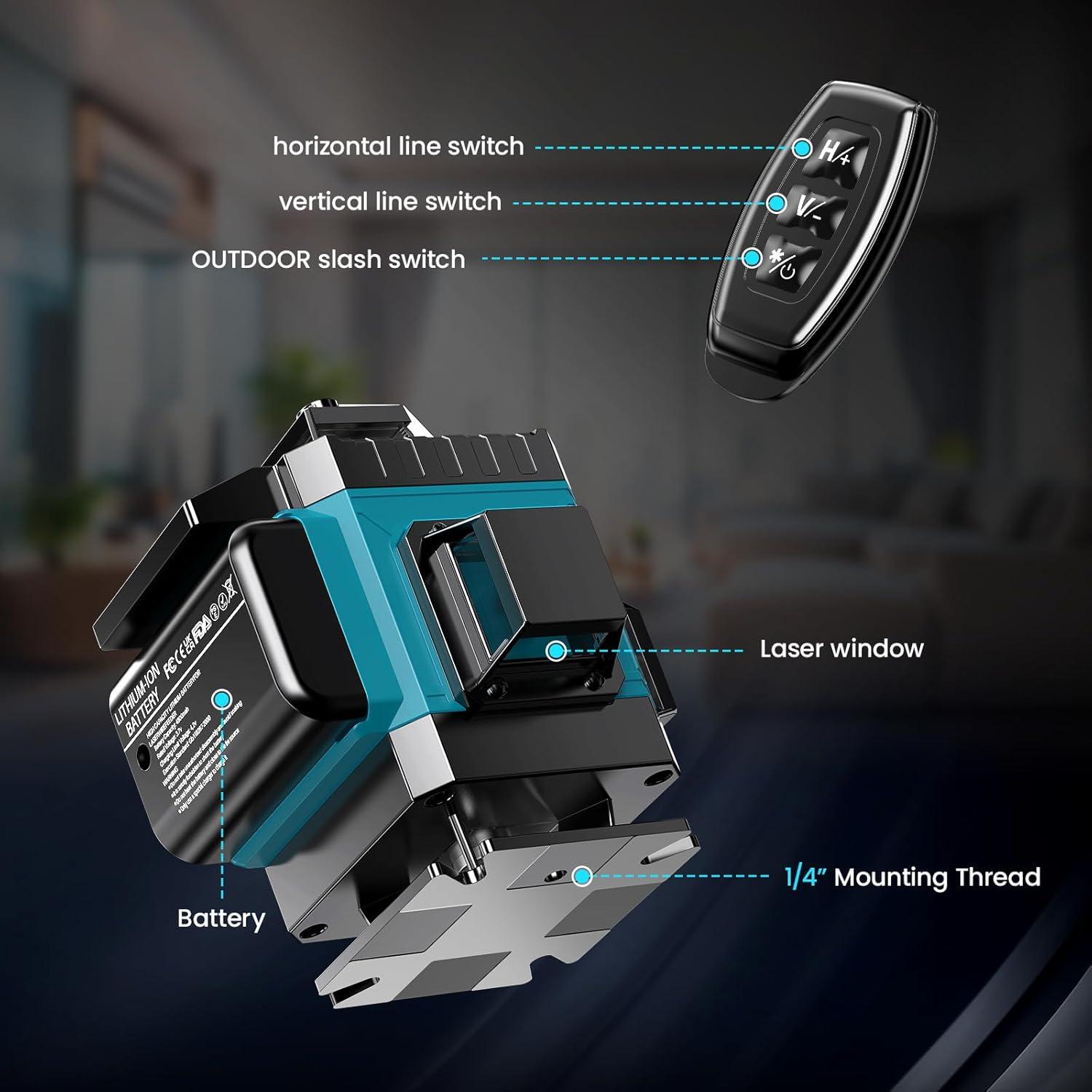 Nivel láser 4D auto nivelante LQHUE 16 líneas 360° verde