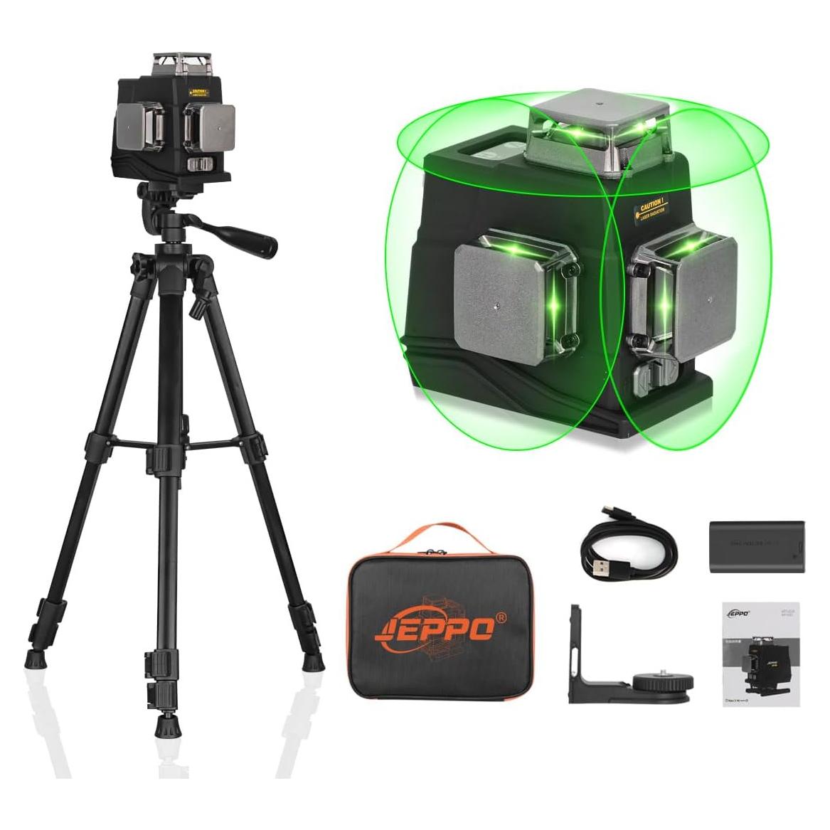 Nivel Láser JEPPO 3D Verde Autonivelante con Trípode