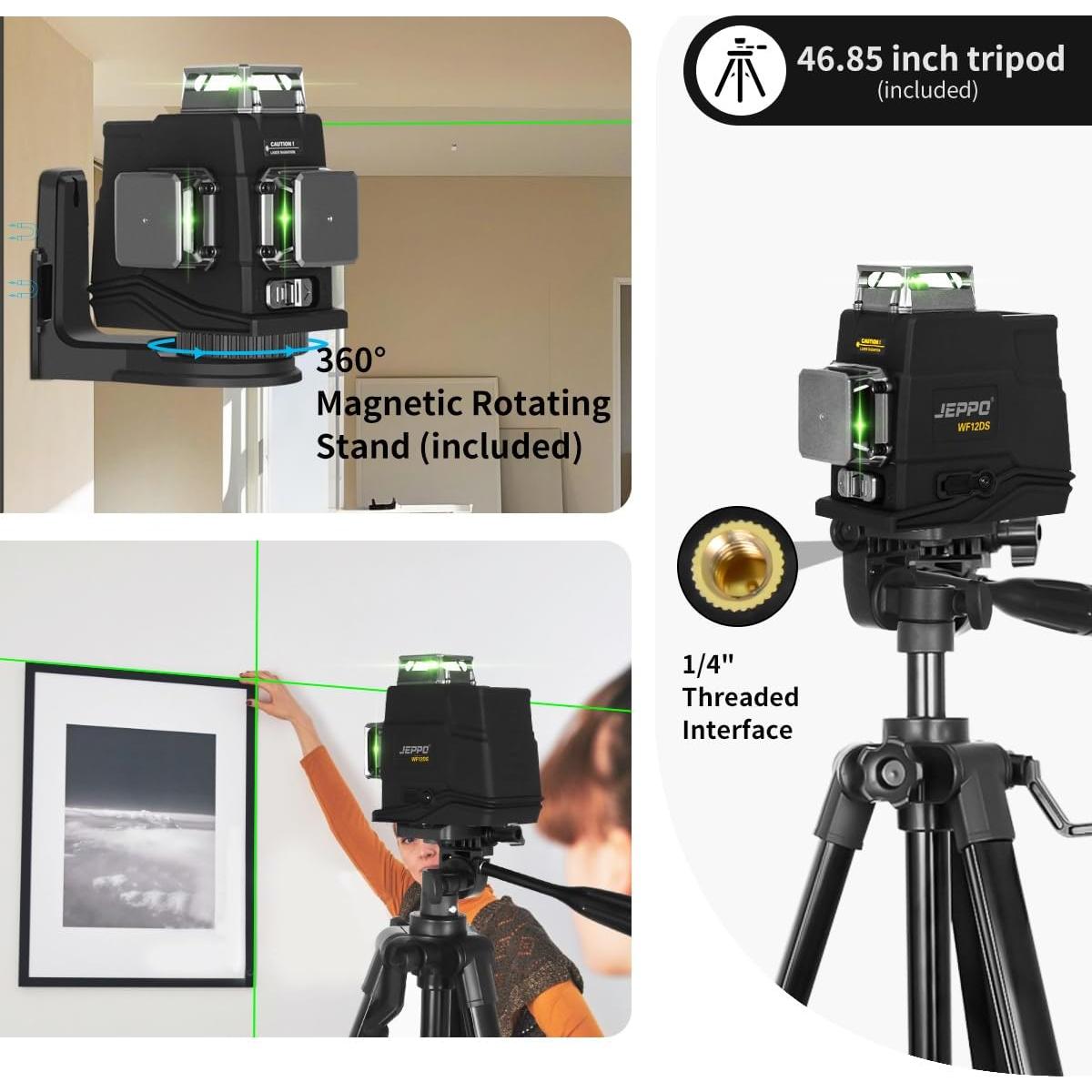 Nivel Láser JEPPO 3D Verde Autonivelante con Trípode