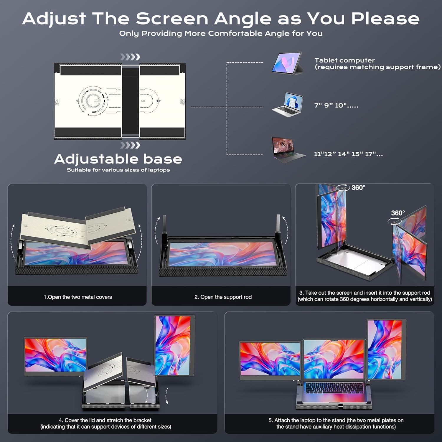 Monitor Portátil Doble 14'' FHD IPS SMISEACOW 1080P