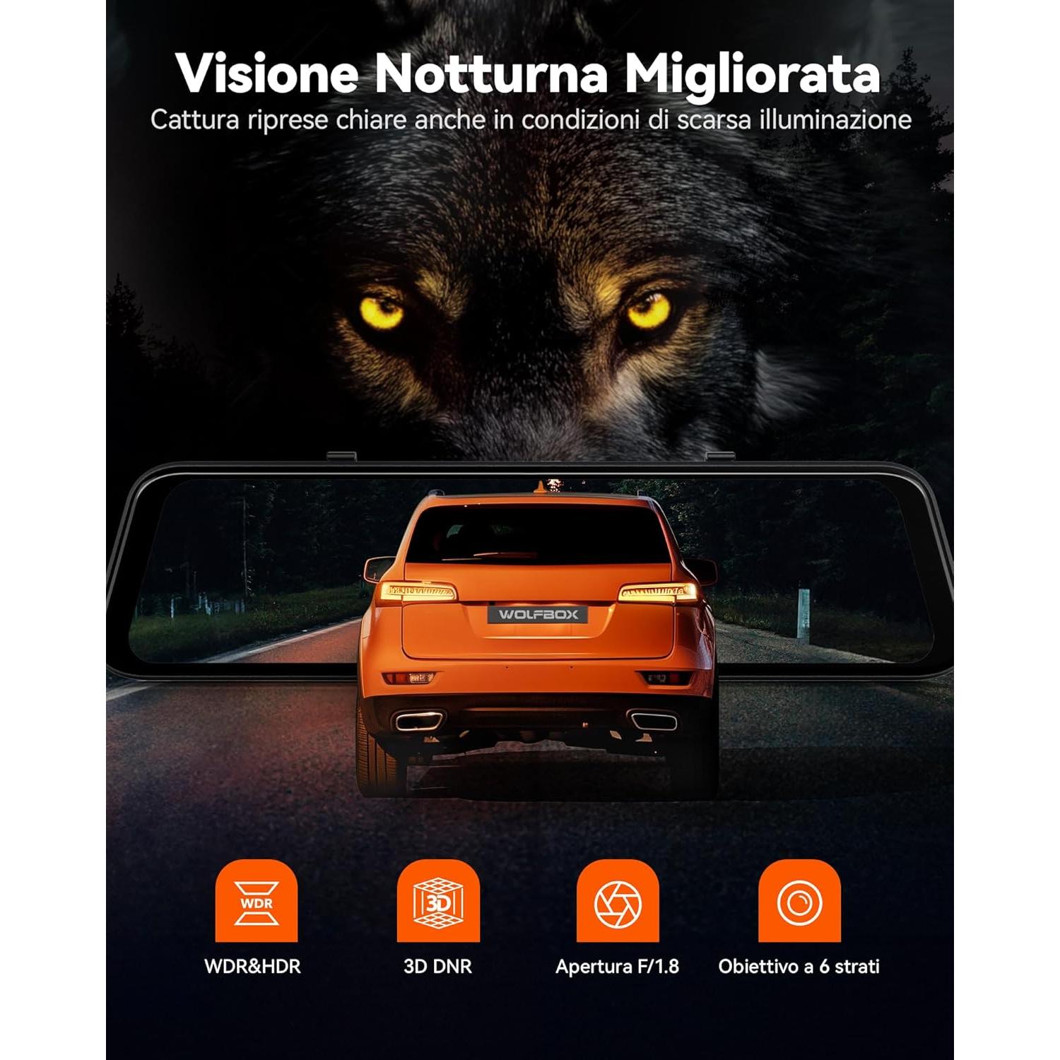 Cámara de tablero espejo WOLFBOX G850 PRO 4K con ADAS