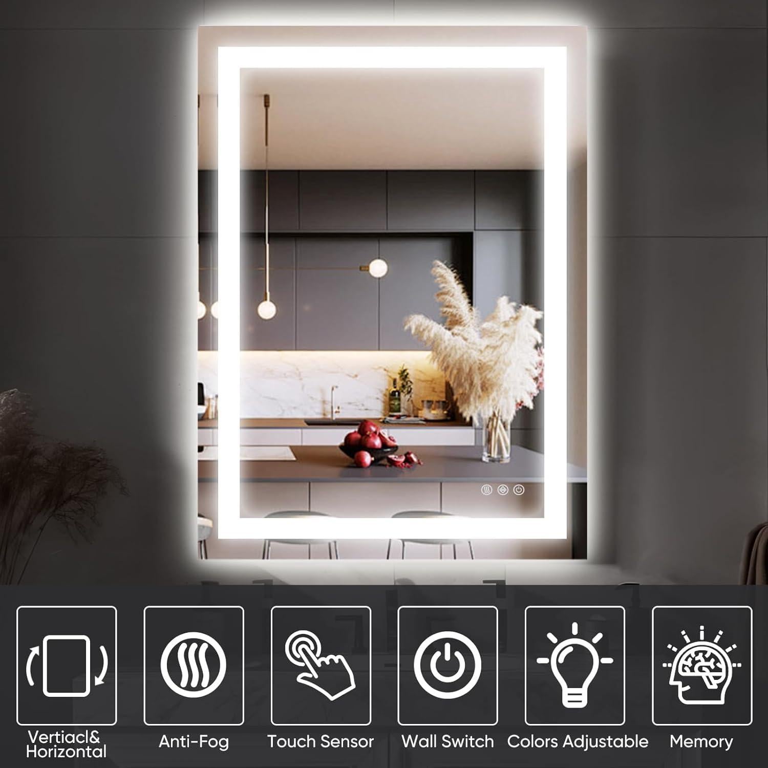 Espejo de Baño LED Antok 90x60 cm Regulable Anti-vaho