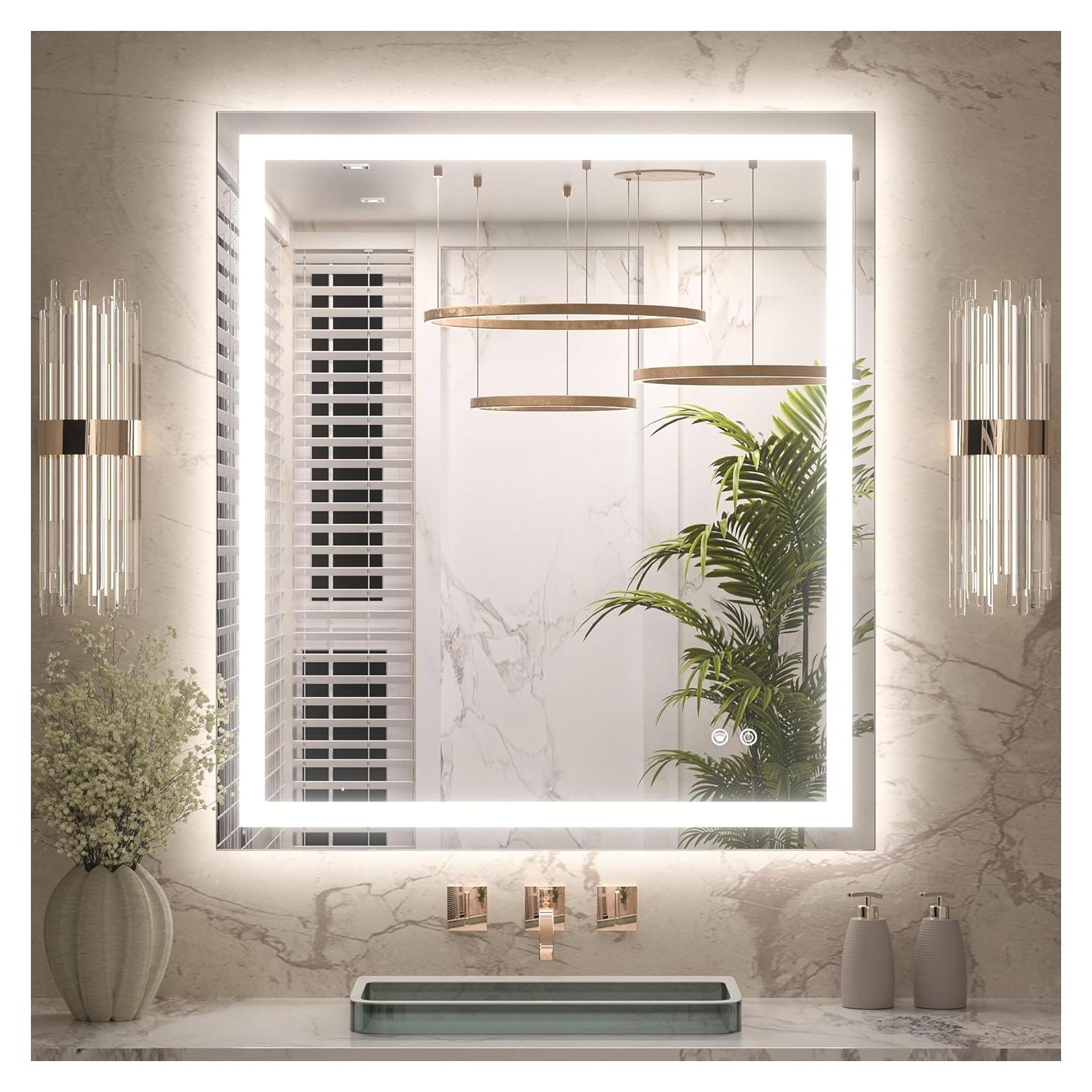 Espejo de baño LED Keonjinn 91x36 cm con luz y anti-vaho